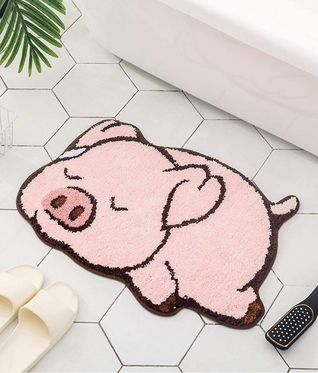 Niedlicher Badezimmerteppich Mit Rosa Schweinchen-design, Ausstellungs-badematte, Rutschfest