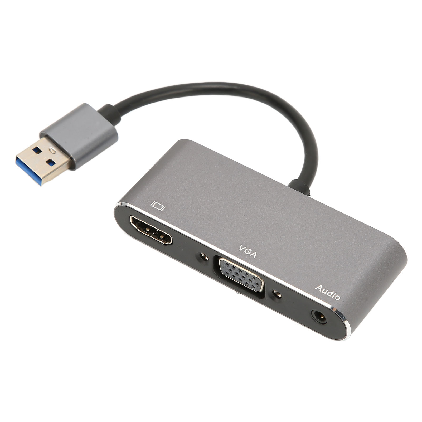 Usb 3.0-zu-hdmi- Und Vga-adapter, 3-in-1-hub Für 1080p-bildschirmübertragung, Plug & Play, Silbergrau