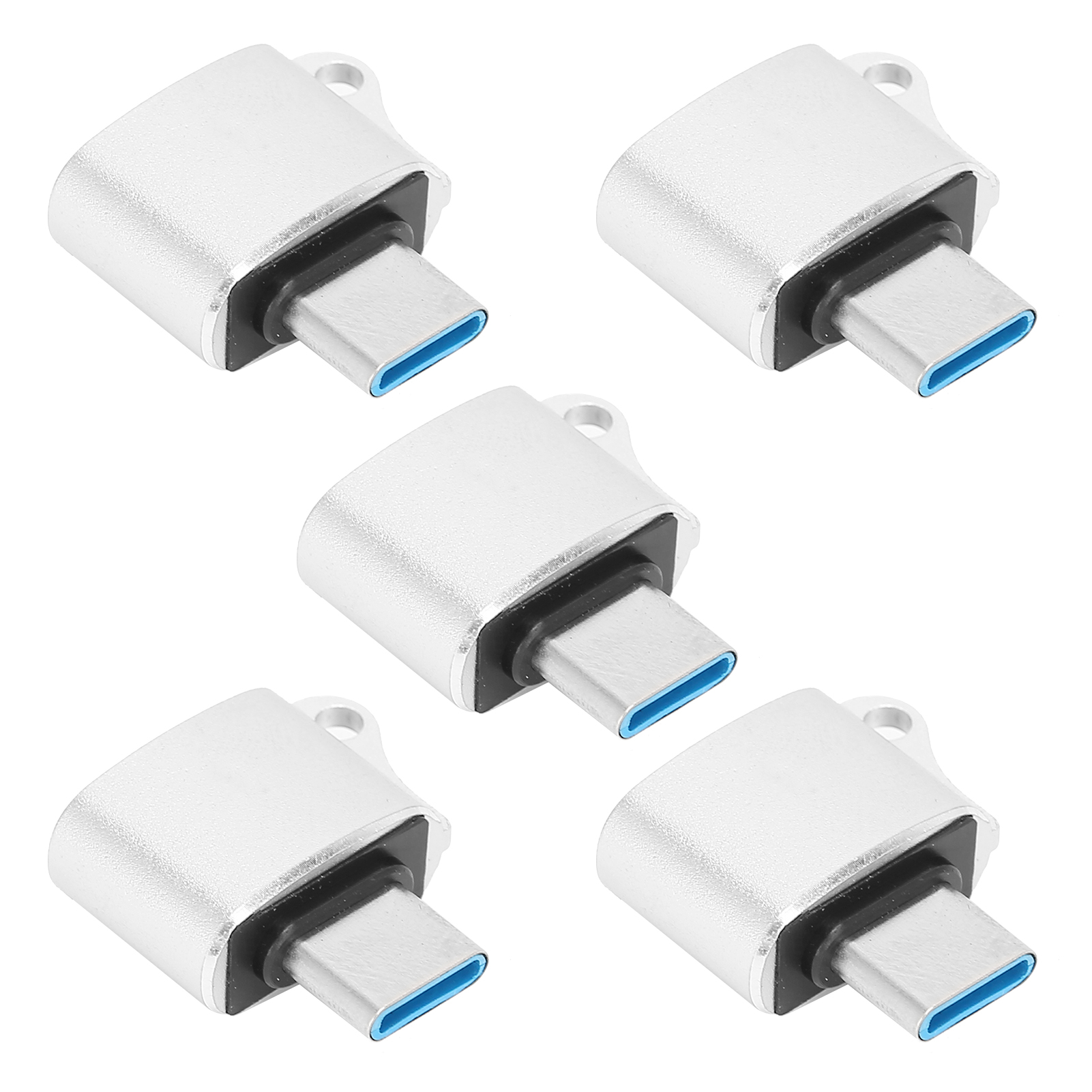 Otg-usb-c-auf-usb-2.0-adapter, 5er-pack, Tragbarer Datenkonverter Für Smartphones Und Tablets, Silber