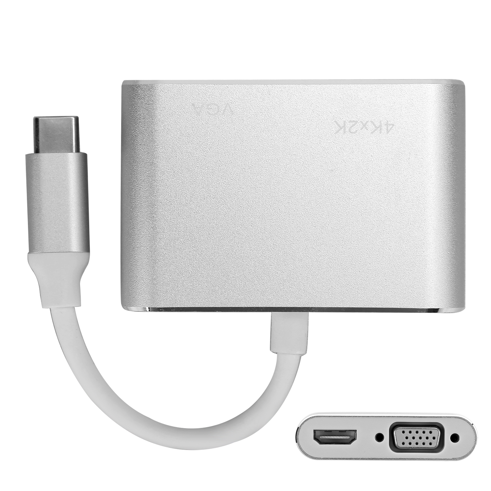 Universeller Usb-c-zu-vga-hdmi-dvi-displayport-ethernet-4k-hub – Multifunktionaler Adapter (silber)