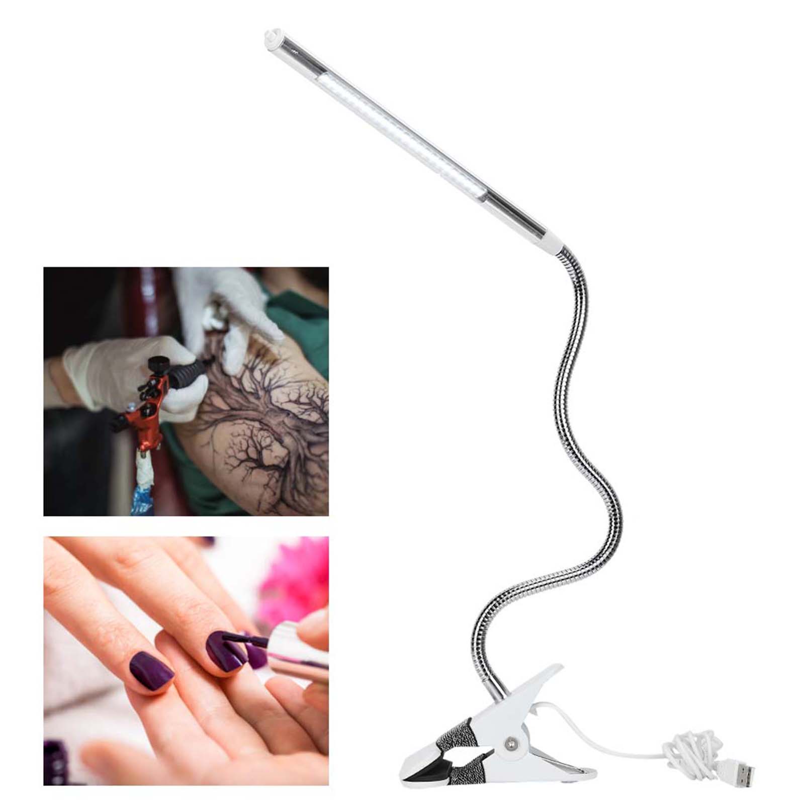 Verstellbare, Tragbare Led-schreibtischlampe Mit Klemme Für Tätowierungen, Maniküre Und Make-up Perlmuttweißes Licht