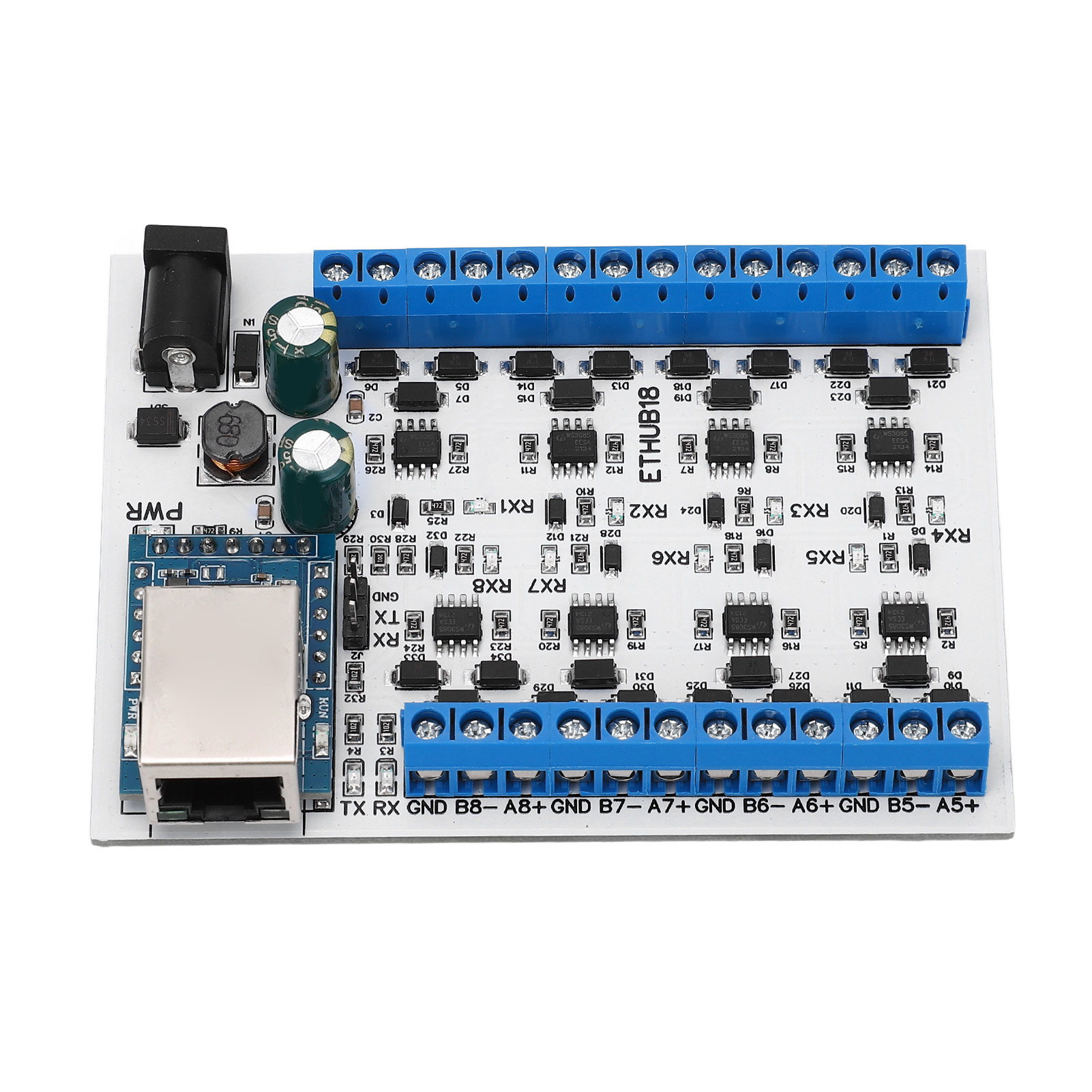 Rj45-zu-8-port-rs485-konverter Mit Tvs-überspannungsschutz, 115200-bps-kommunikationsmodul Für Sicherheitssysteme, 7–30-v-gleichstromversorgung