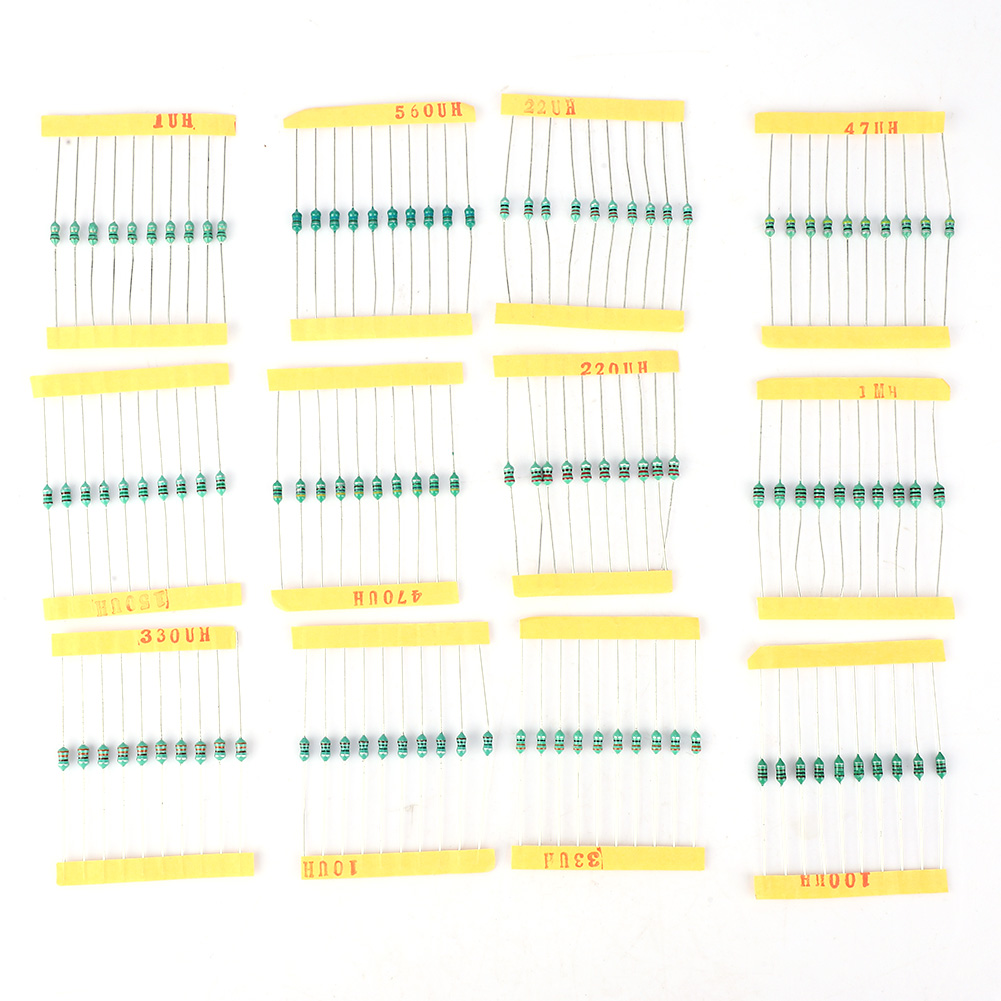 Set Mit 120 Spulen À 1/4 W, 12 Werte Von 1 Μh Bis 1 Mh Mit Farbcodierten Ringen