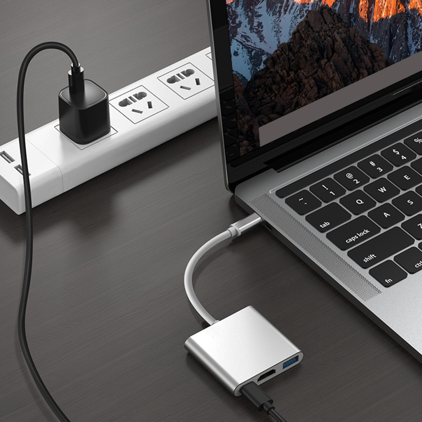 3-in-1 Usb-c-dockingstation Aus Aluminium, 4k 5gbps Hub Für Laptop, Maus Und Tastatur.