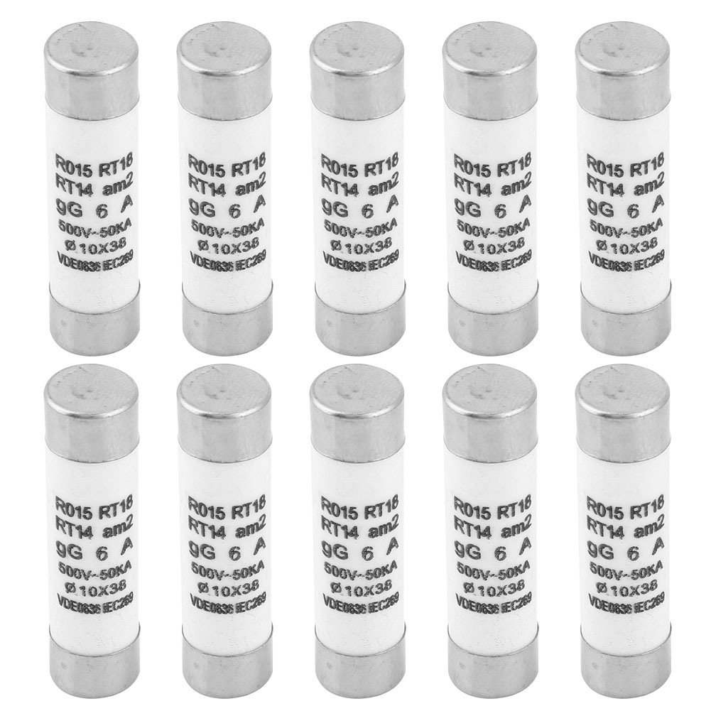 10 Zylindrische Sicherungen 10x38 500vac 6a Mit Kontrollleuchte, Hohes Abschaltvermögen