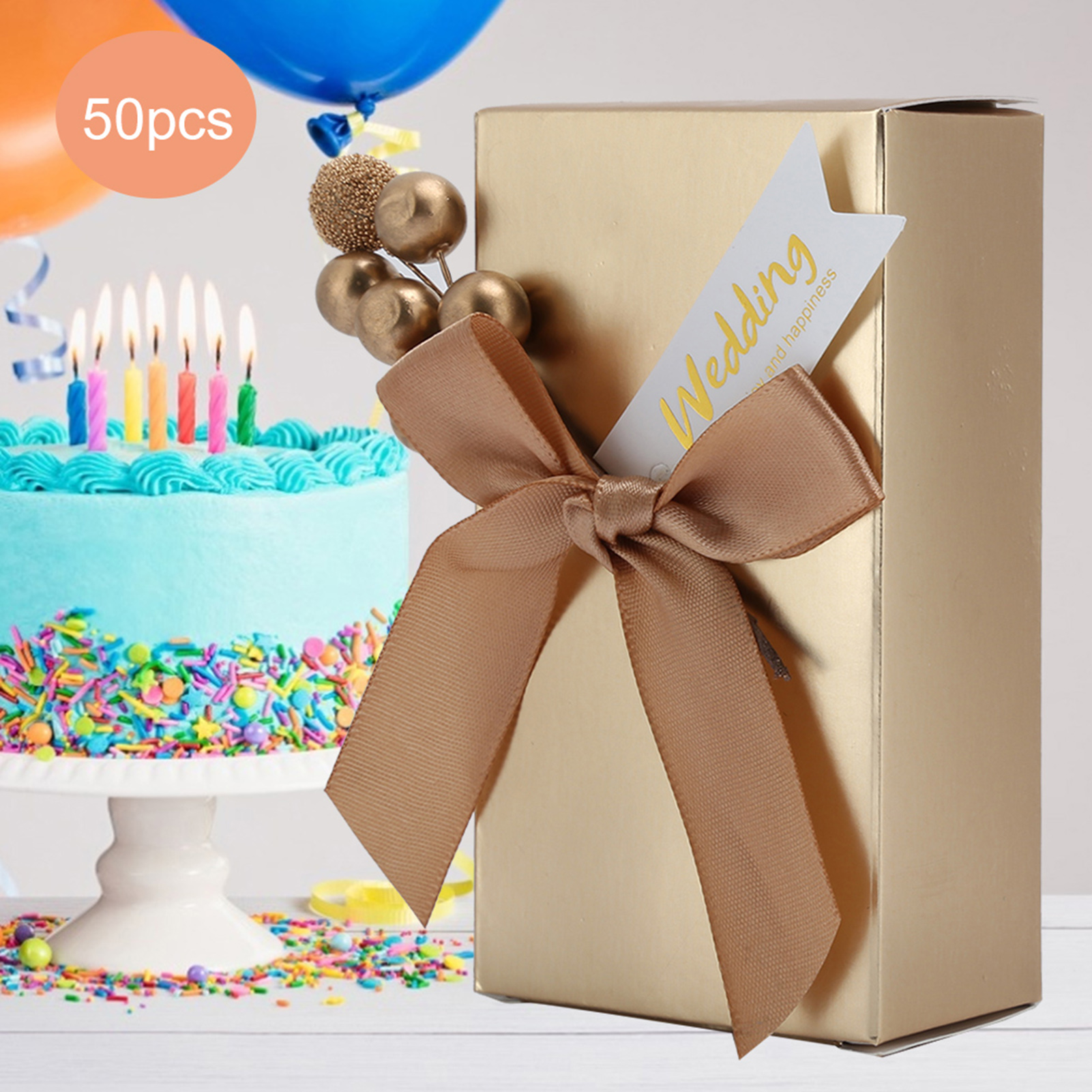 Geschenkbox Aus Papier Für Hochzeitsgäste Mit Goldenem Band – 50 Geschenktüten Mit Süßigkeiten