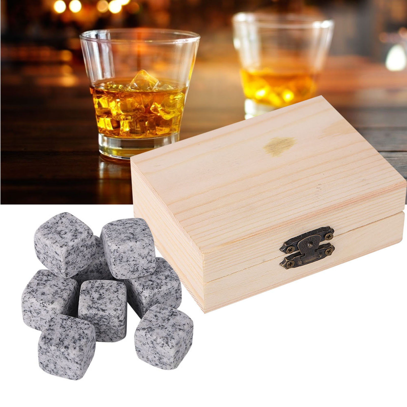 Kühlsteine Für Whisky, Wein Und Cocktails, 9er-set In Einer Holzbox, Geschenk Für Partys Und Verkostungen