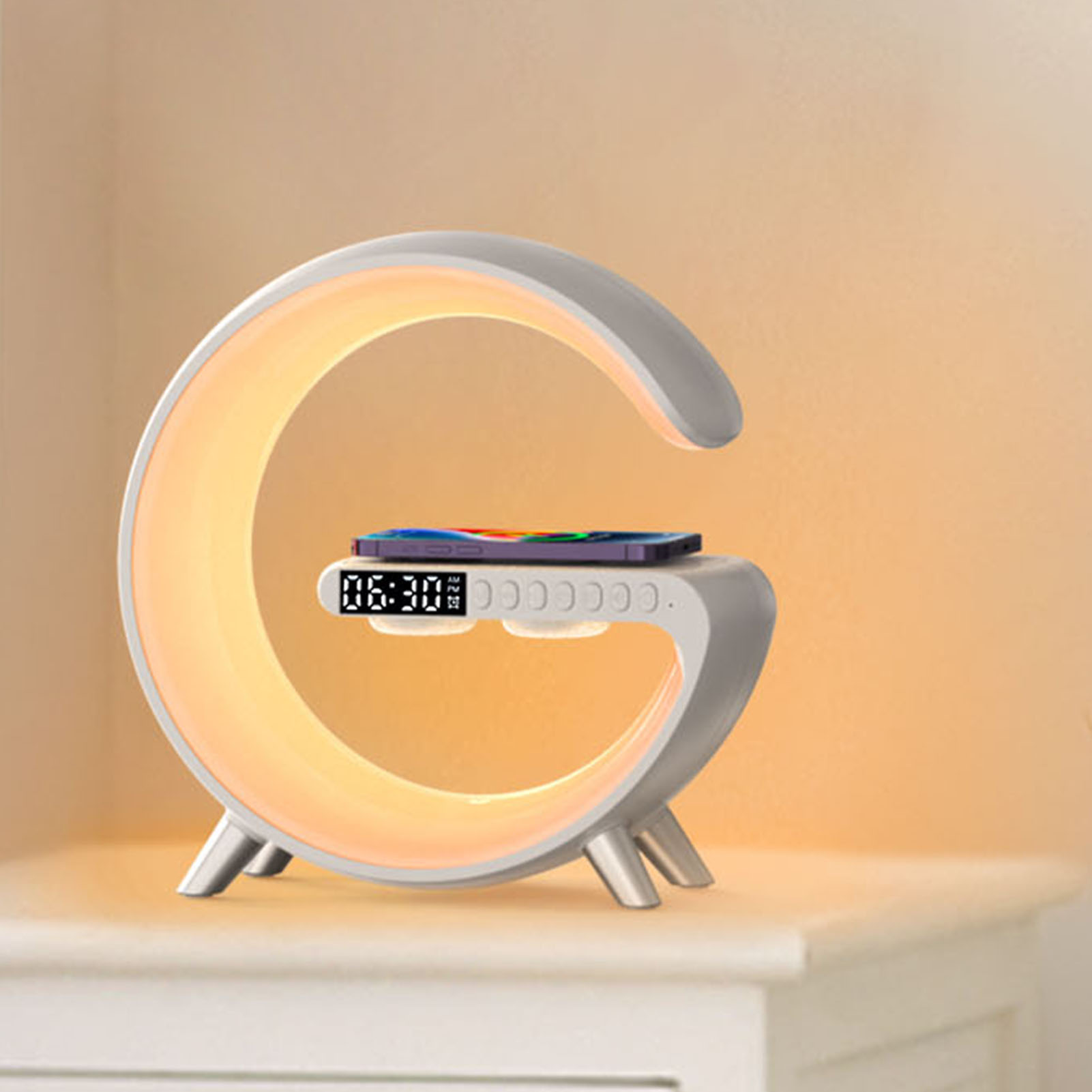 15-w-smart-lampe Mit Wecker, Kabellosem Ladegerät Und Bluetooth-lautsprecher – Europäischer Stecker