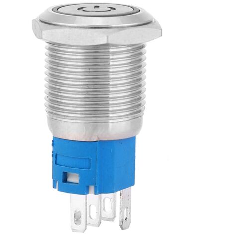 Runder, Flacher Metall-druckknopf (16 Mm), 12 V, Mit Gelbem Led-ring Und Ein-/aus-symbol, Automatische Rückstellung