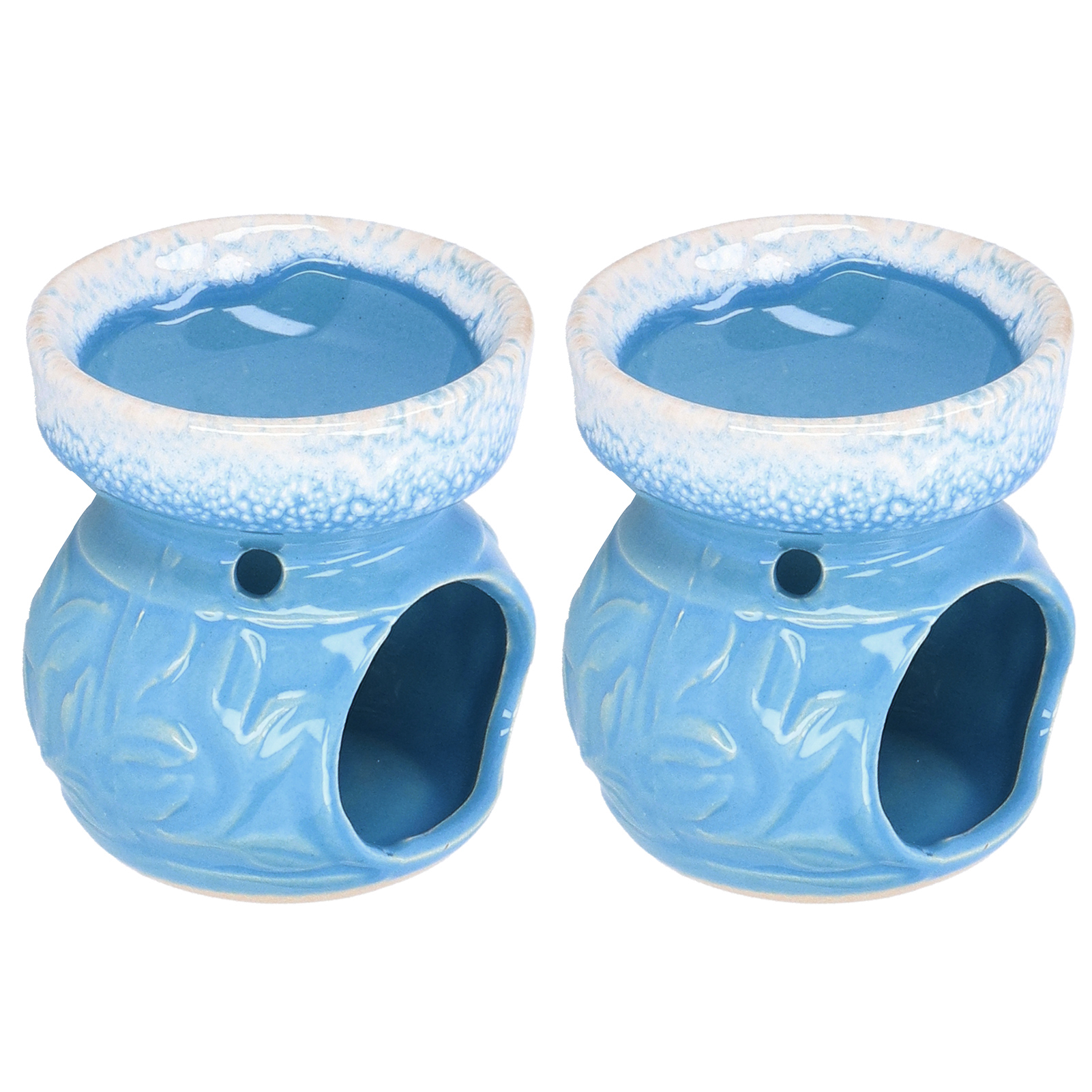 2-teiliger Blauer Keramik-räuchergefäß, Duftölwärmer Für Aromatherapie Und Dekoration