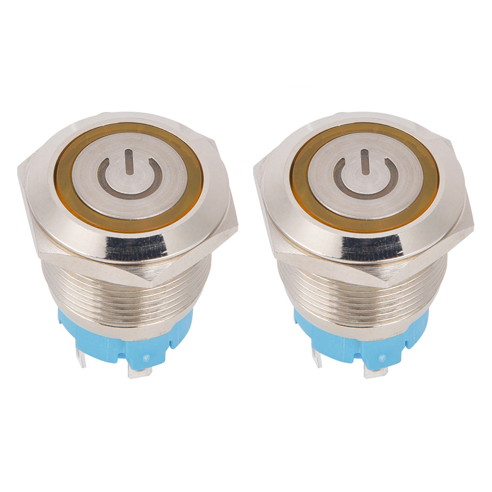 Wasserdichter Schalter Ip65, 19 Mm, 4 Pins, Edelstahlgehäuse, 12–24 V Dc, Gelbe Kontrollleuchte, 2er-pack