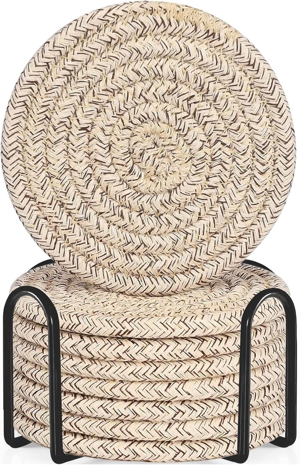 Set Mit 8 Untersetzern Inklusive Halter, Minimalistisches Untersetzer-set Für Die Inneneinrichtung, Geeignet Zum Schutz Von Holztischplatten, 4,3 Zoll (ca. 10,9 Zentimeter) In Gemischter Brauner Farbe