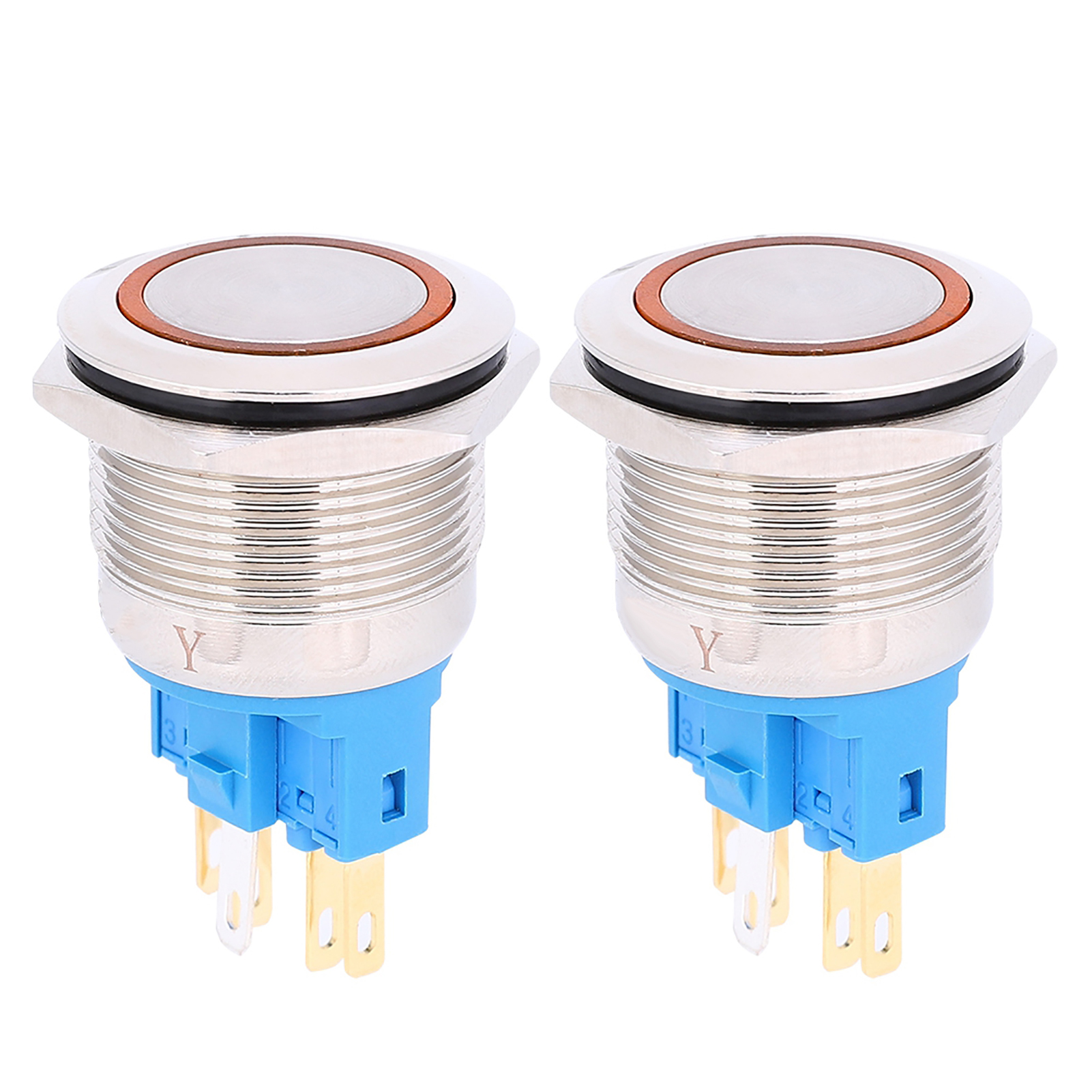 6-poliger 22-mm-reset-druckknopf, Ip65 Wasserdichter Schalter, 3–6 V Dc, Orange, 2 Stück