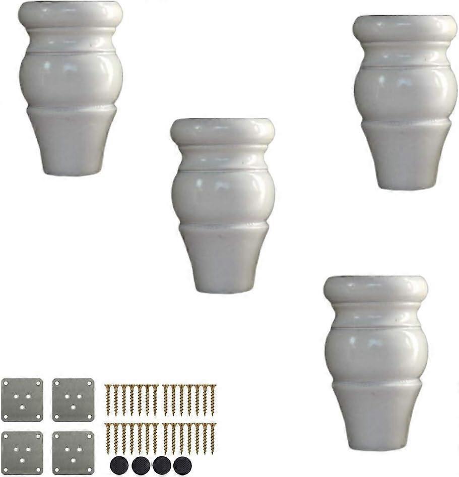 4er-set Massivholz-möbelbeine, Runde Holzfüße, Ersatzfüße Für Sofas, Inklusive Montageplatte, Gummibaumholz, Für Tv-schränke, 12 Cm, Weiß