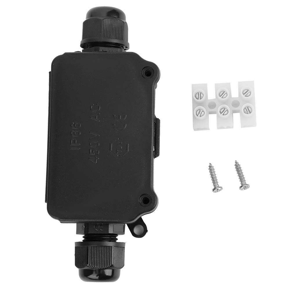 Schwarze, Wasserdichte Anschlussdose Ip66 Mit 2 Eingängen – Wasser- Und Staubschutz