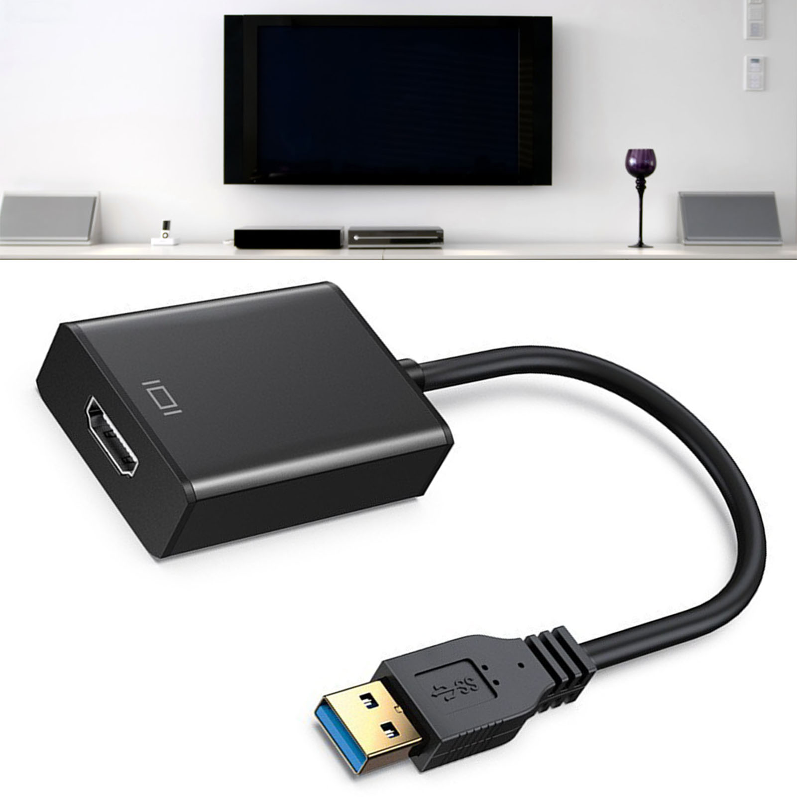 Usb-zu-hdmi-5-gbit/s-adapter – Full-hd-1080p-videokonverter Für Laptop Und Externen Monitor – Schwarz