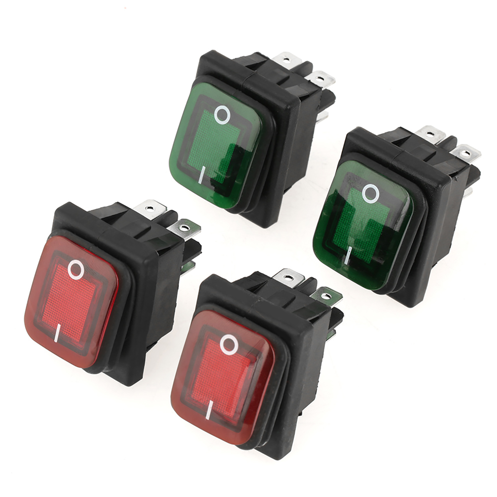 Set Mit 4 Wasserdichten Ein-/ausschaltern Mit Zweifarbiger Kontrollleuchte (rot/grün) – Schwarz