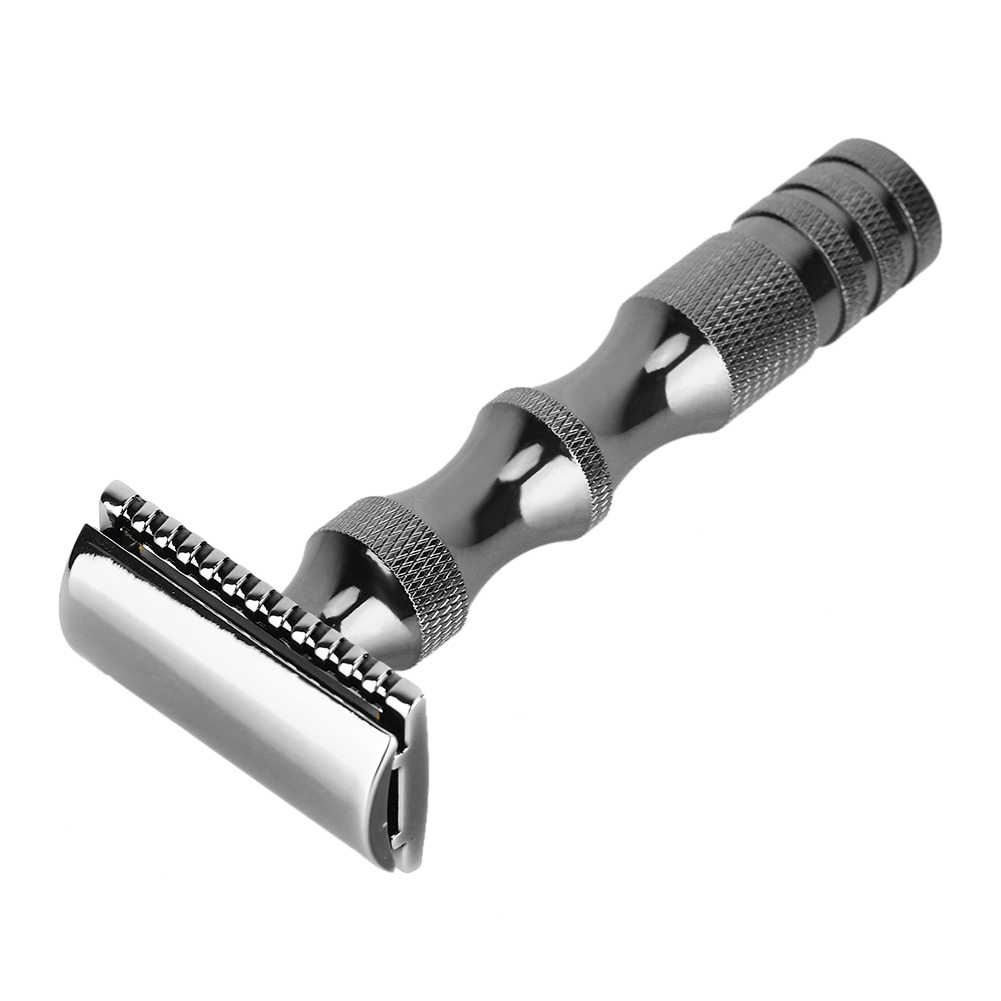 Vintage Herren-sicherheitsrasierer Mit Rutschfestem Metallgriff Und Zwei Klingen (schwarz)