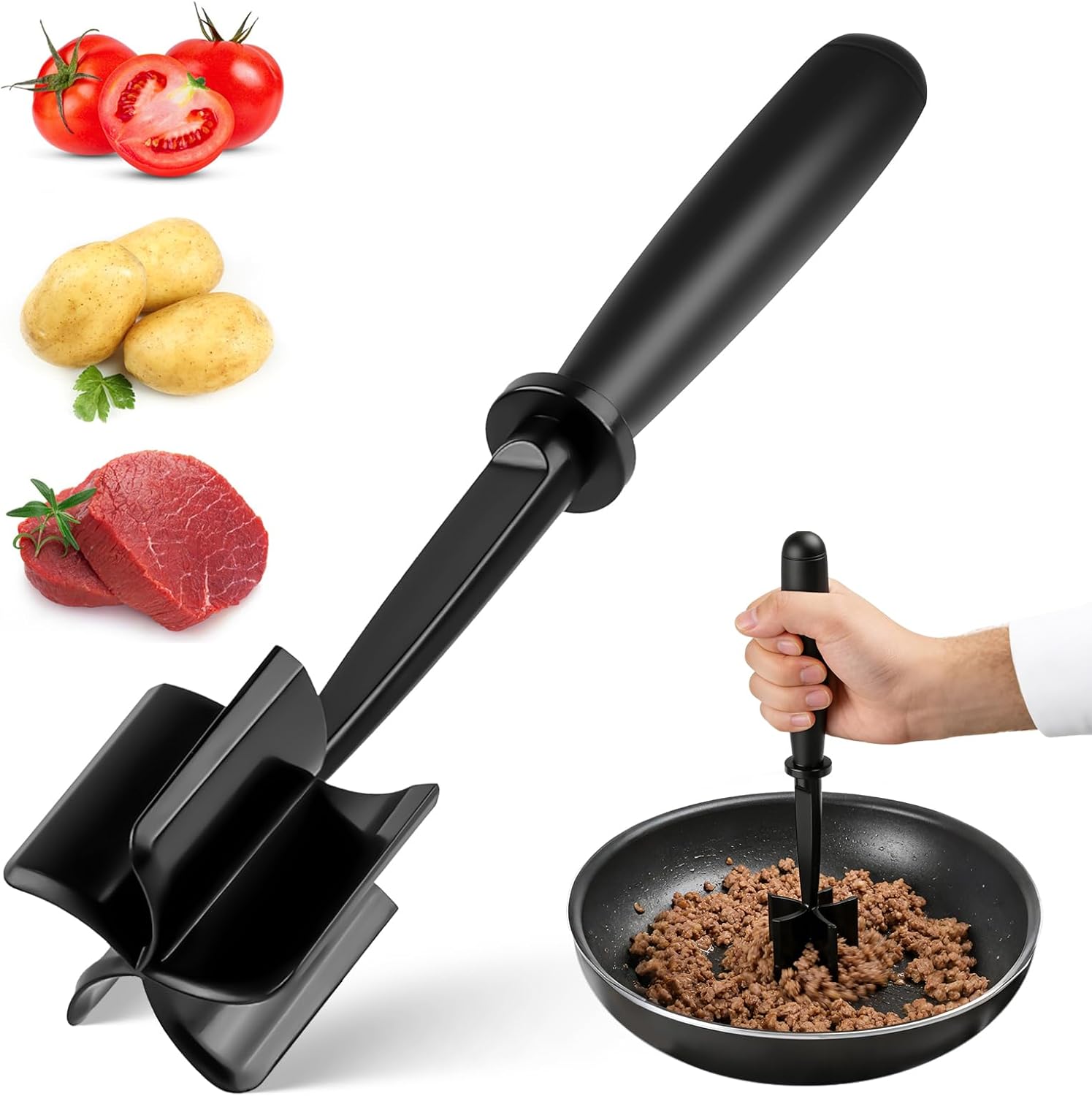 Fleischwolf, Mahlwerkzeug, Ausgestattet Mit 5 Gebogenen Klingen Und Einem Ergonomischen, Rutschfesten Griff, Hamburgerwolf Aus Nylon, Hitzebeständig Und Antihaftbeschichtet (schwarz)