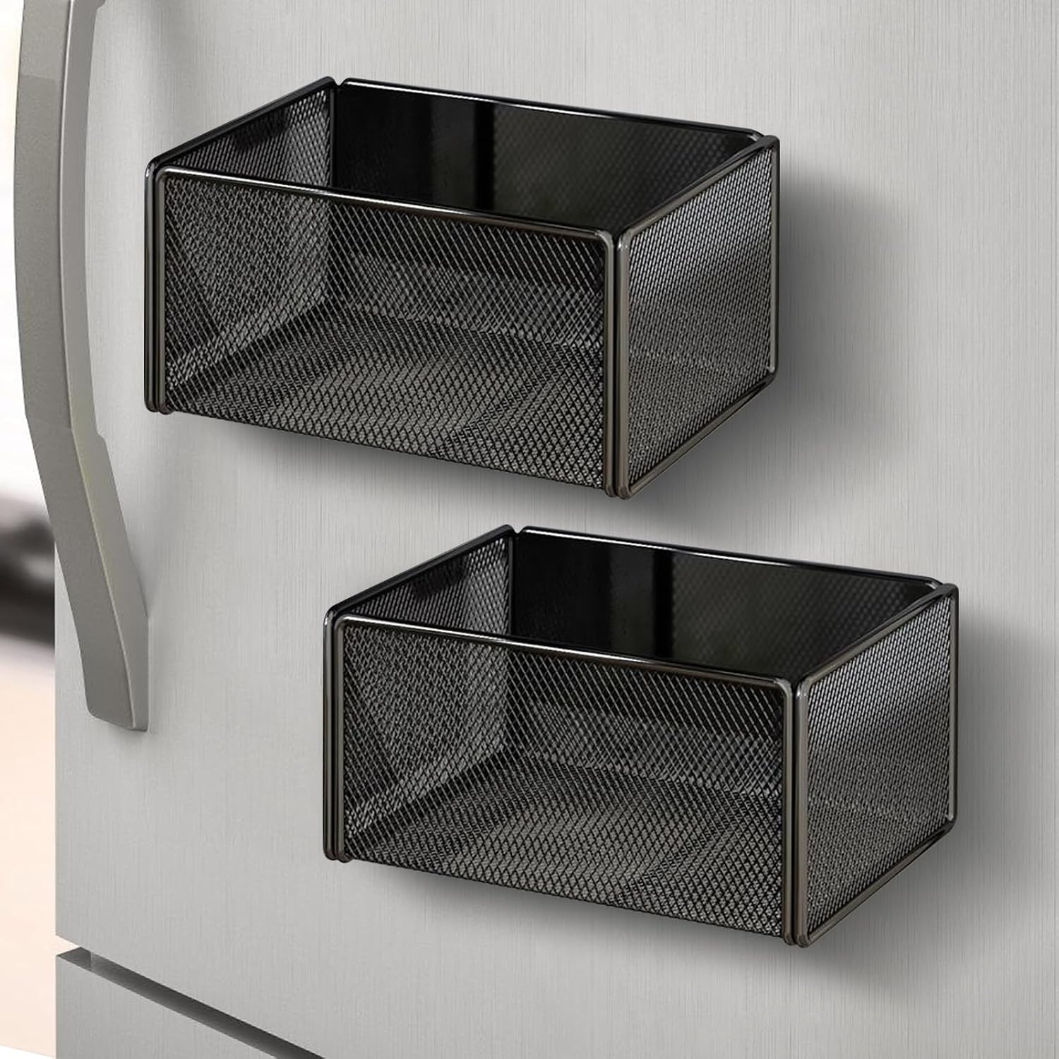 Magnetische Kühlschrankablagen, 2er-set Schwarze Magnetische Aufbewahrungsregale, Kein Bohren Erforderlich, Gewürzregal, Küchenkühlschrankaufbewahrung