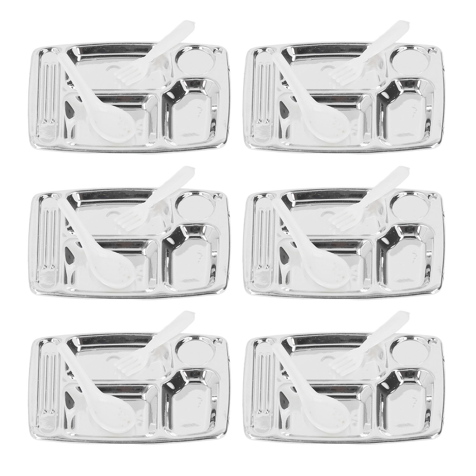 20 Mini-essgeschirr-sets Aus Silbernem Kunstharz Mit Besteck Für Puppenhäuser Im Maßstab 1:12 Und 1:6, Ideal Zum Dekorieren Und Spielen.