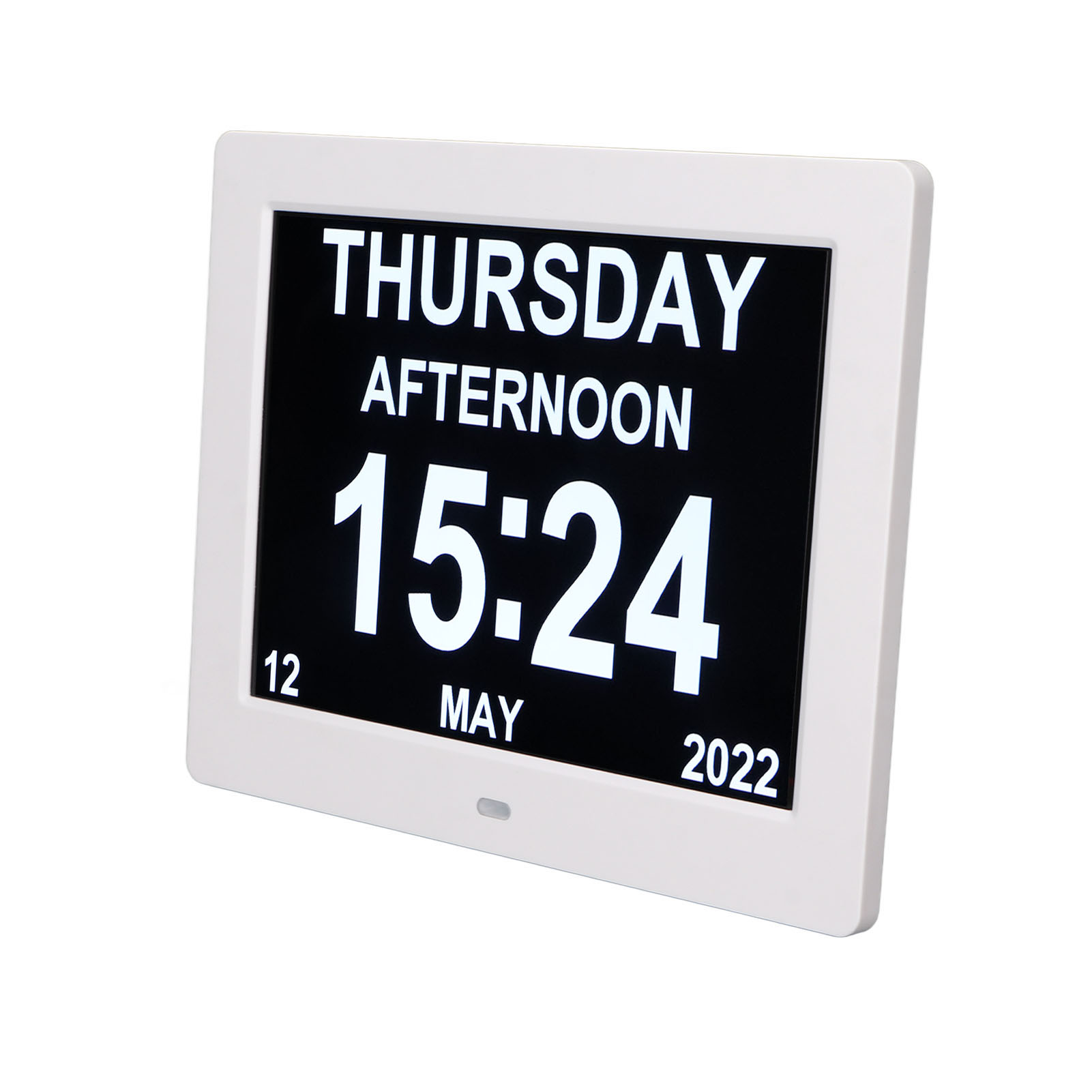 Digitaler Bilderrahmen (8 Zoll) Mit Wecker Und Kalender – 800 X 600 Pixel Lcd-bildschirm, Einstellbare Helligkeit, Große Schrift, Weißer Smart-rahmen – Eu-netzteil 100–240 V