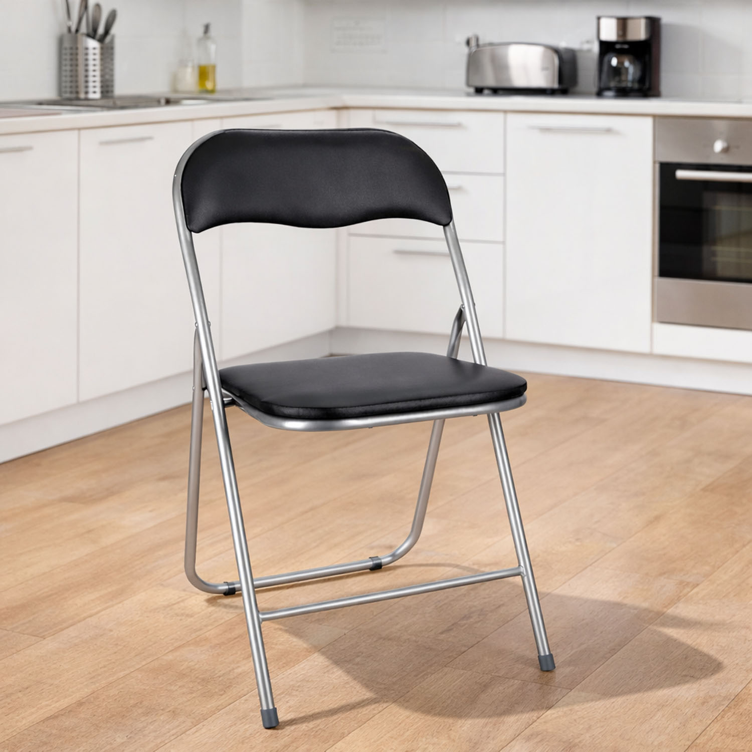Klappstuhl Silber/schwarz Kunstleder-yk1300950