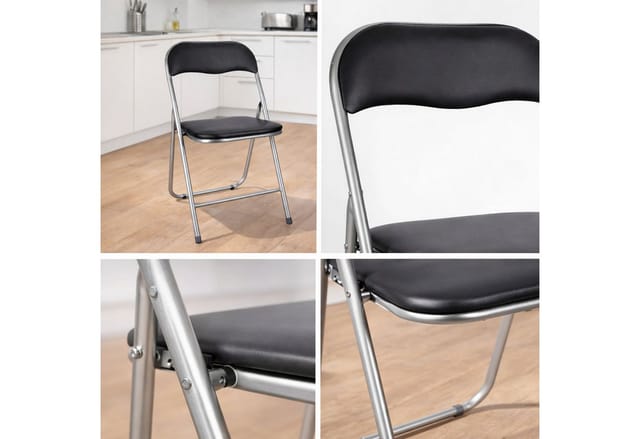 Klappstuhl Silber/schwarz Kunstleder-yk1300950