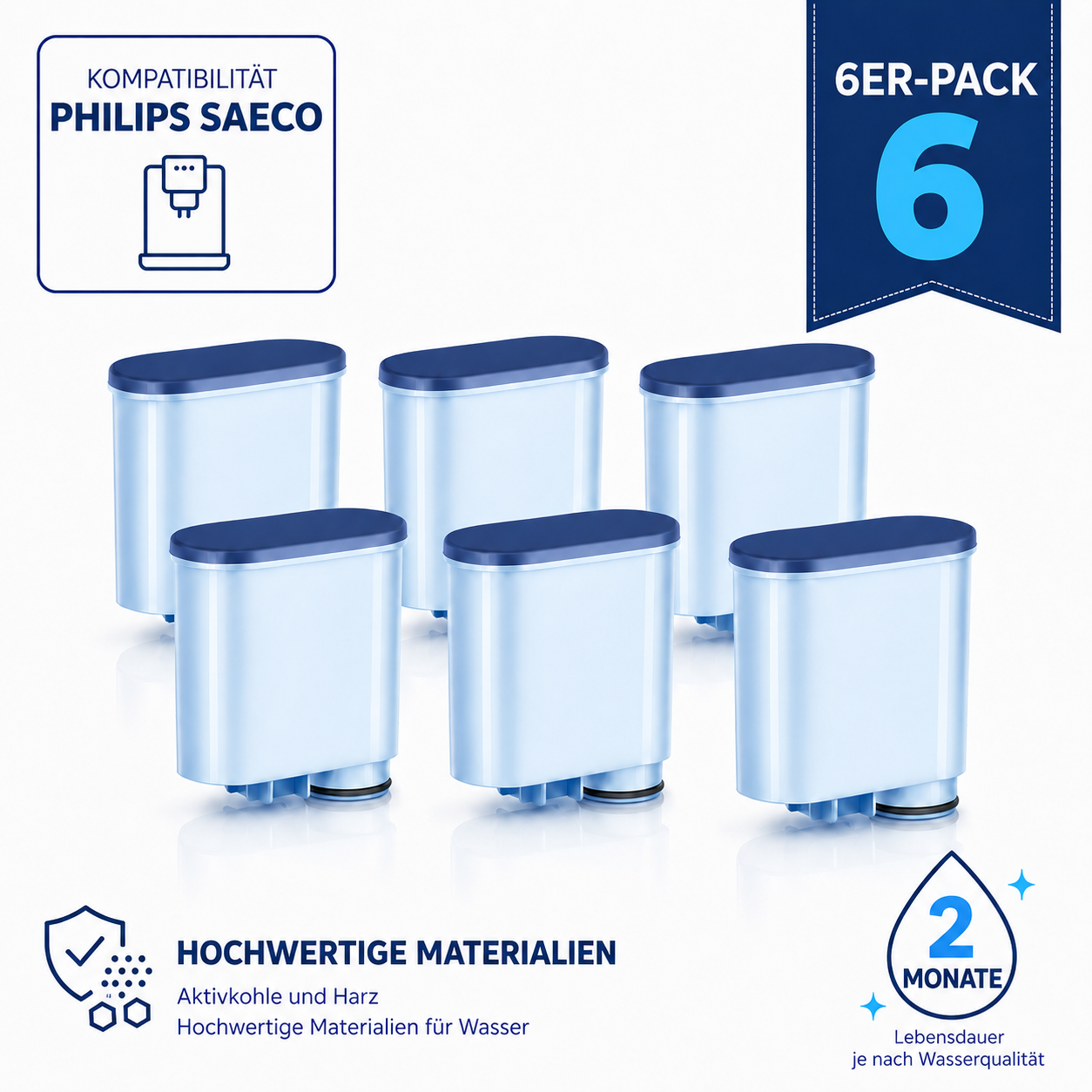 Kompatibler Wasserfilter Für Philips Aquaclean Ca6903 Kaffeemaschinen – Kalkreduzierung – Aktivkohle & Ionenaustauscherharz – 6er Pack