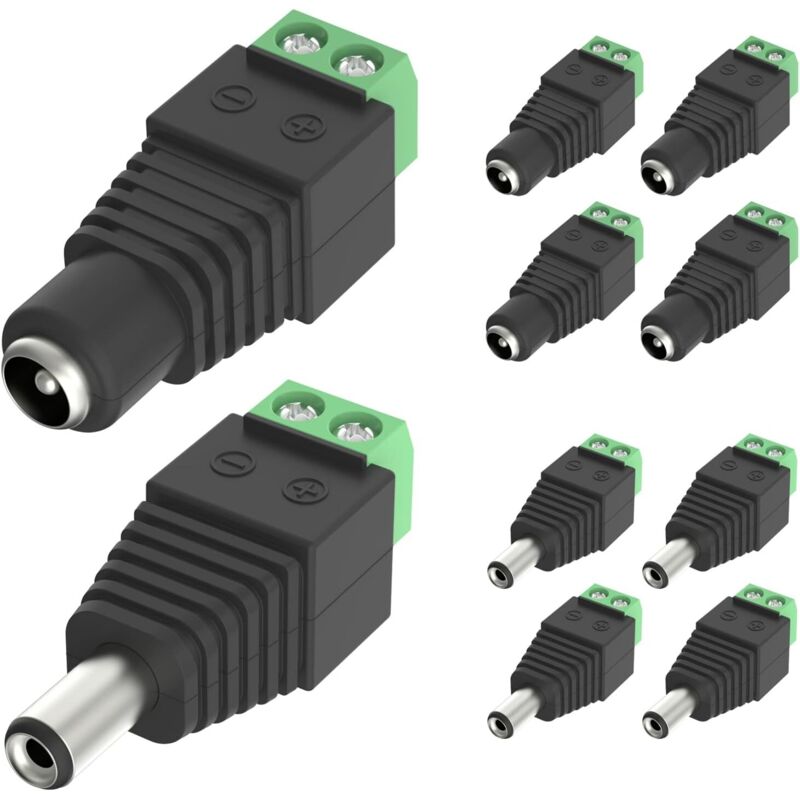 Bdd 10er-pack 5,5 Mm/2,1 Mm Dc 12 V Stecker/buchse Stromanschlussadapter Für Cctv-kameras, Dvrs, Sicherheitssysteme Und Led-leuchten