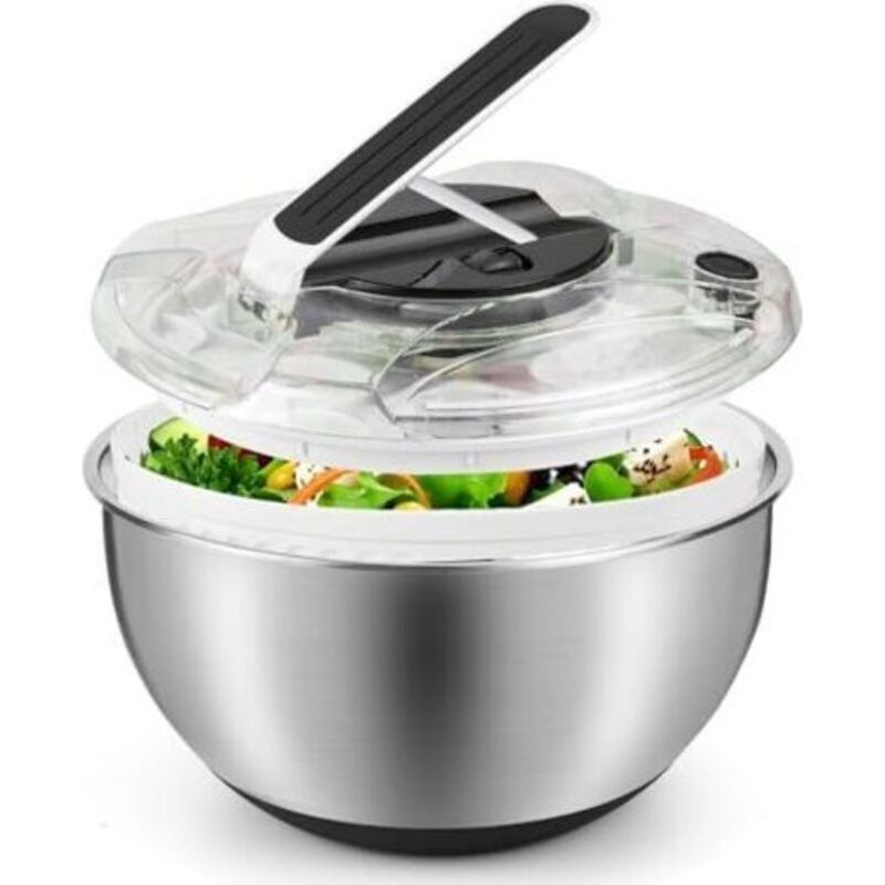 Paar Große 3,5-liter-salatschleudern Aus Edelstahl, Salatkorb Mit Deckel, Rutschfester Boden, Salatschleuder Zum Waschen Und Abtropfen Von Salaten, Abtropfen Von Nudeln Usw.
