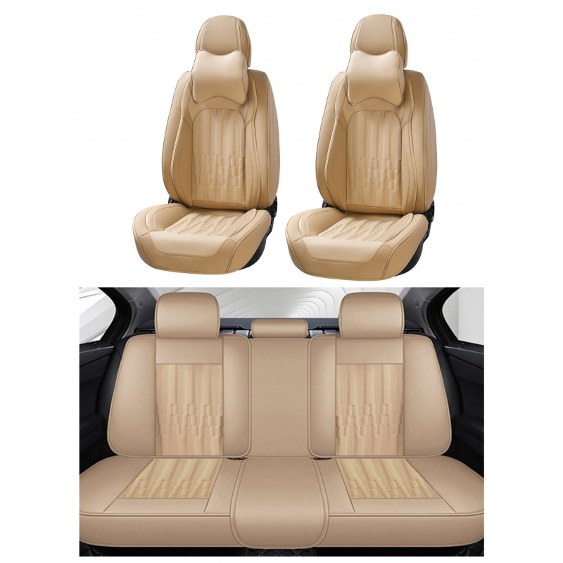 Komplettes Set Universeller Autositzbezüge, Luxus-ökoleder In Beige