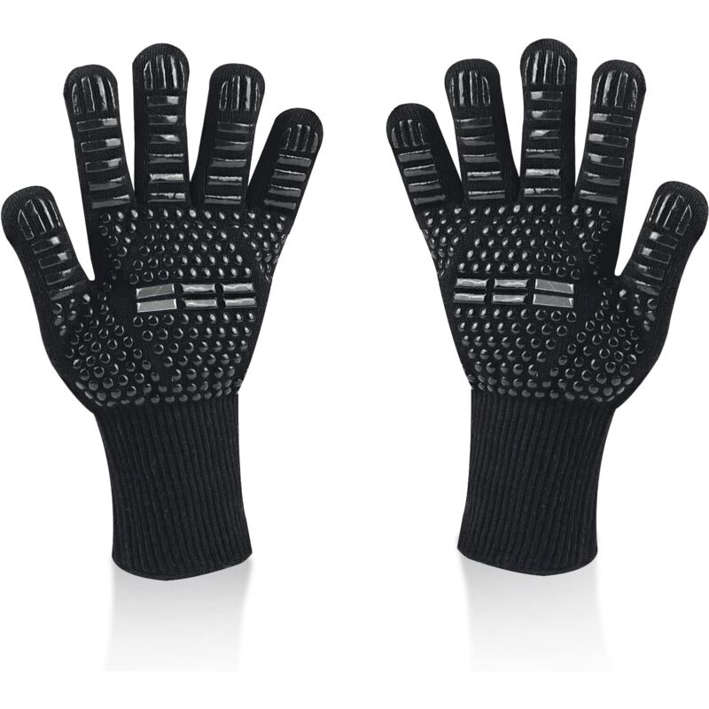 Universal-bbq-handschuhe – Hitzebeständig Bis 800°c, Rutschfest, Feuerfest – Mit Unterarmschutz – Für Grill, Ofen, Kamin – Schwarz