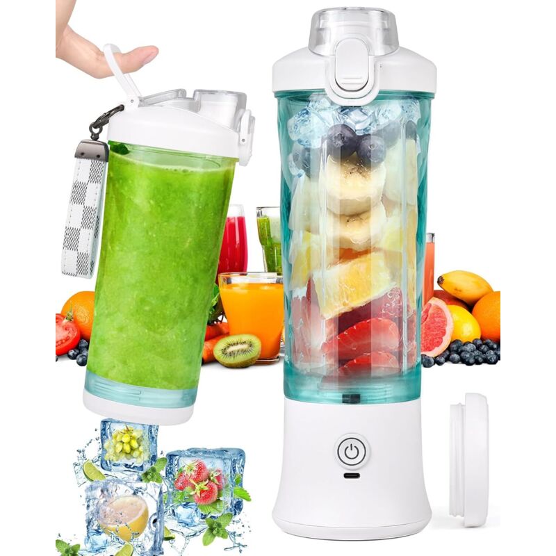 Tragbarer Smoothie-mixer – 600 Ml, Mit 6 Messern, 4000 Mah Akku – Mini-mixer Inkl. 25 Tassen – Für Büro, Camping & Reisen – Weiß