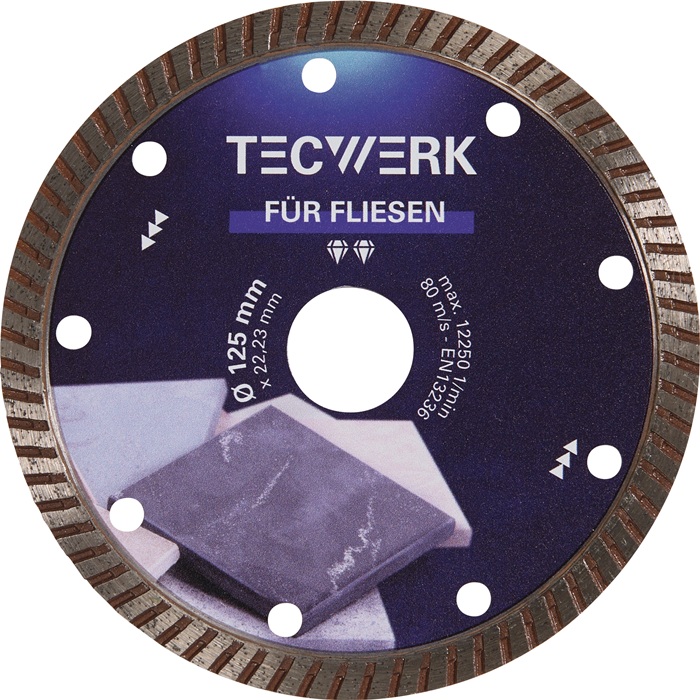 Tecwerk Diamanttrennscheibe Fliesen Pro T D.115mm Bohr.22,23mm Seg.h.7mm Seg.s.1,6mm Tw