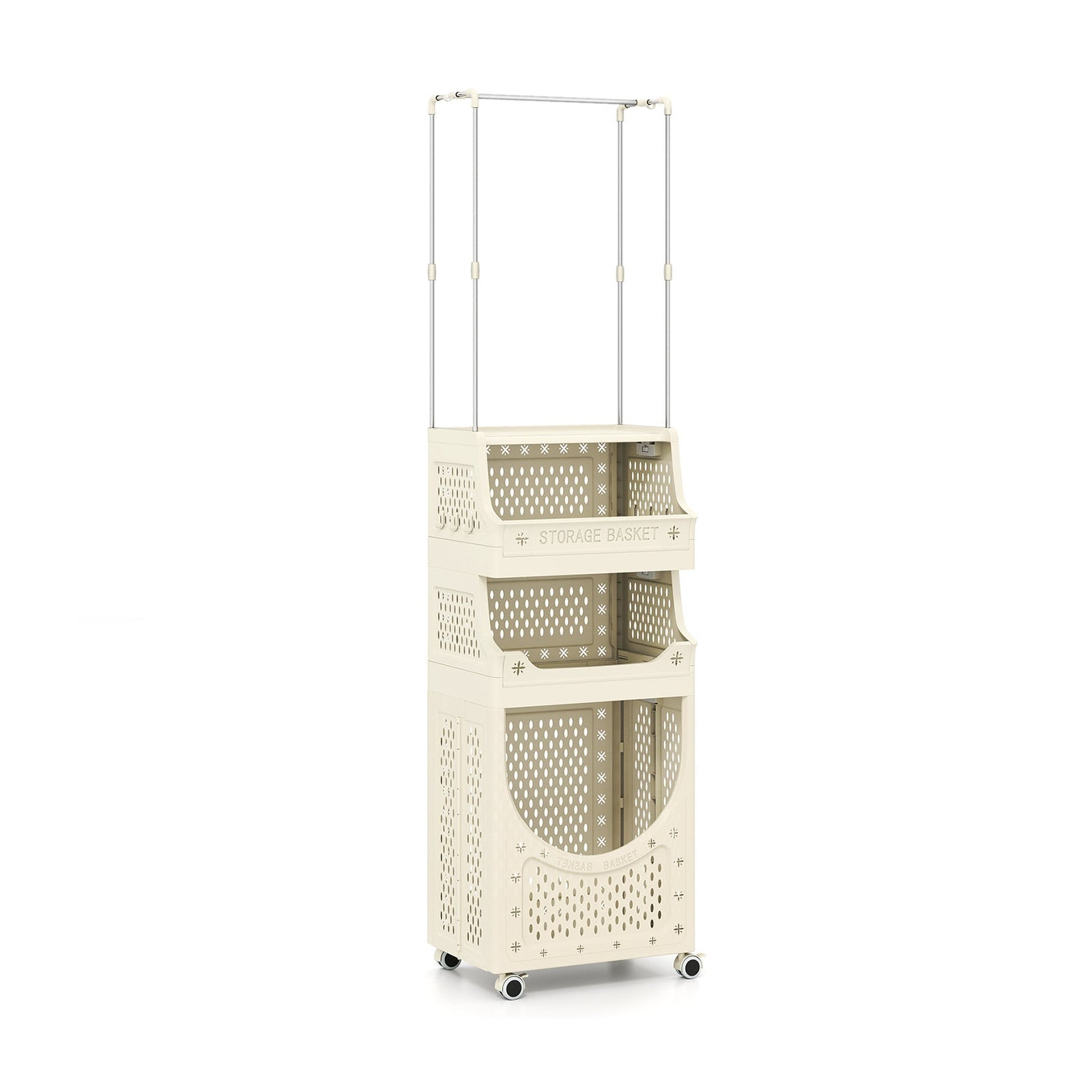 4 Stockiger Waschewagen Mit Kleiderstange Faltbar Beige 211172214 211172214