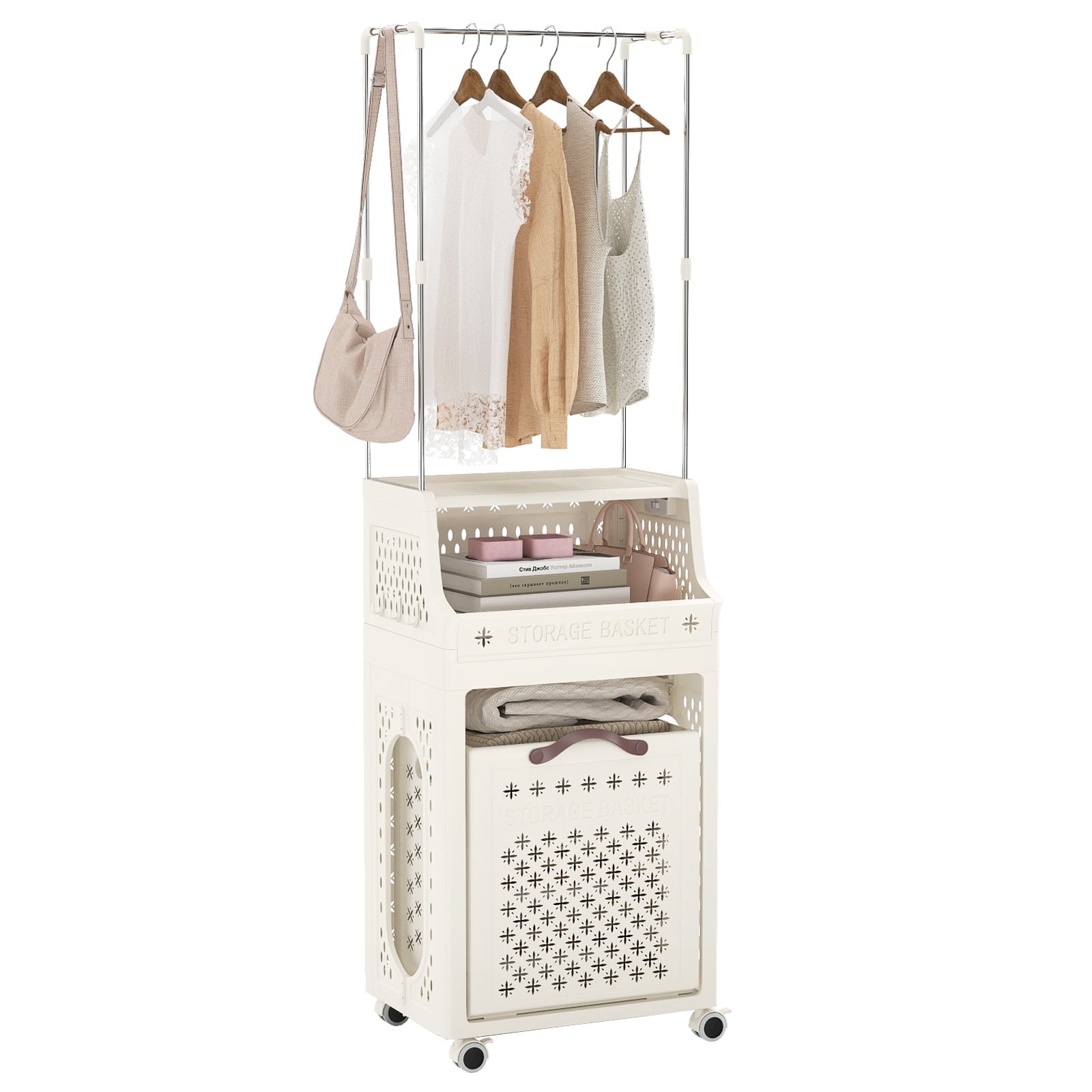 Rollbarer Waschekorb Mit Kleiderbugel Faltbar Beige 30 L 211172484 211172484 211172484