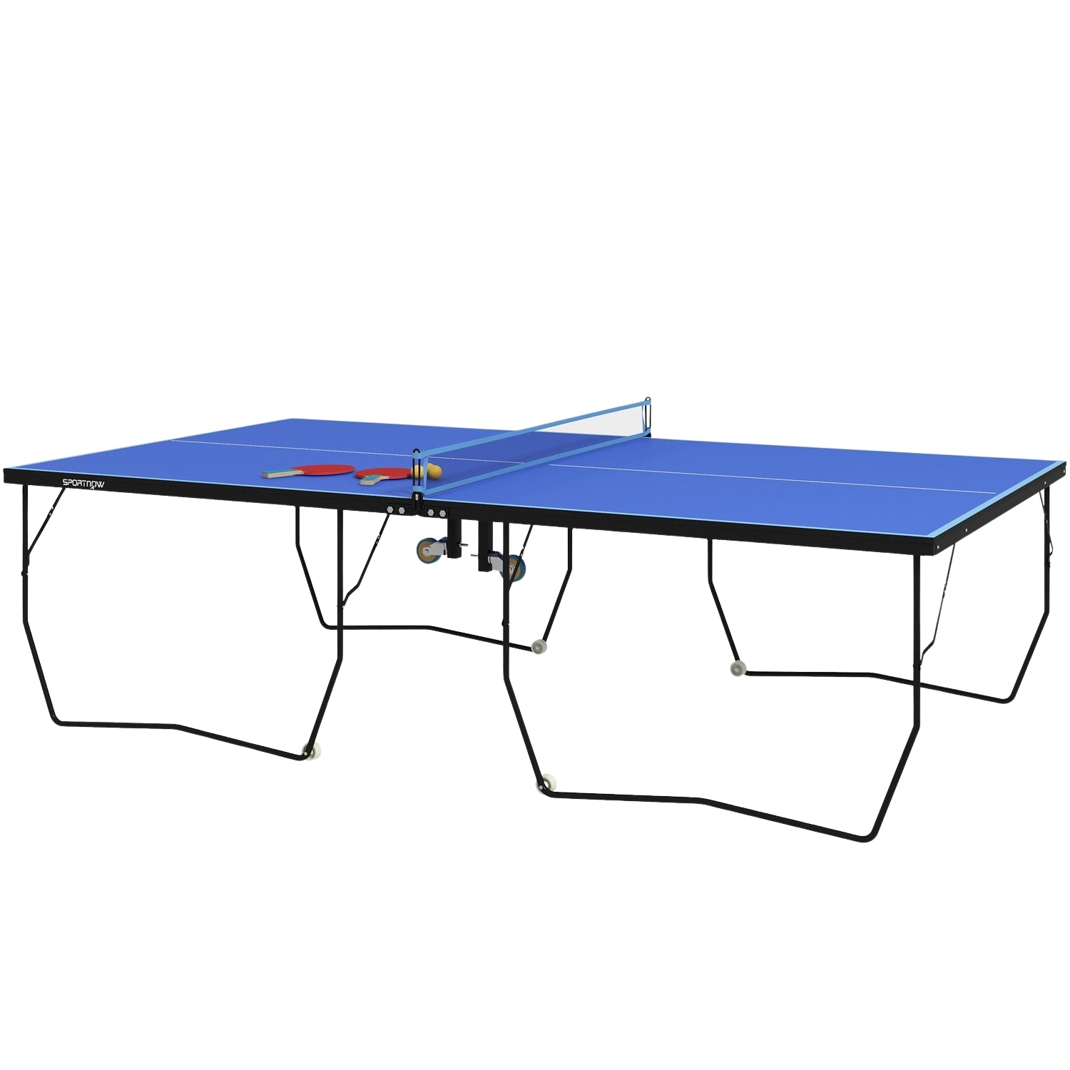 Tischtennisplatte Outdoor Klappbar Tischtennistsich Mit Netz Rollen 2 Tischtennisschlagern 3 Ballen Stahl Blau 274x1525x76cm 202104823 202104823