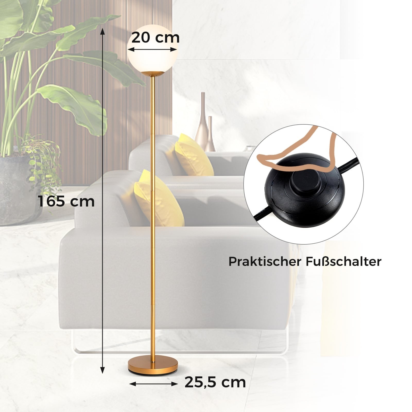 Stehlampe Mit Glasschirm Und Fuschalter 165 Cm Hoch 211171041 211171041 211171041