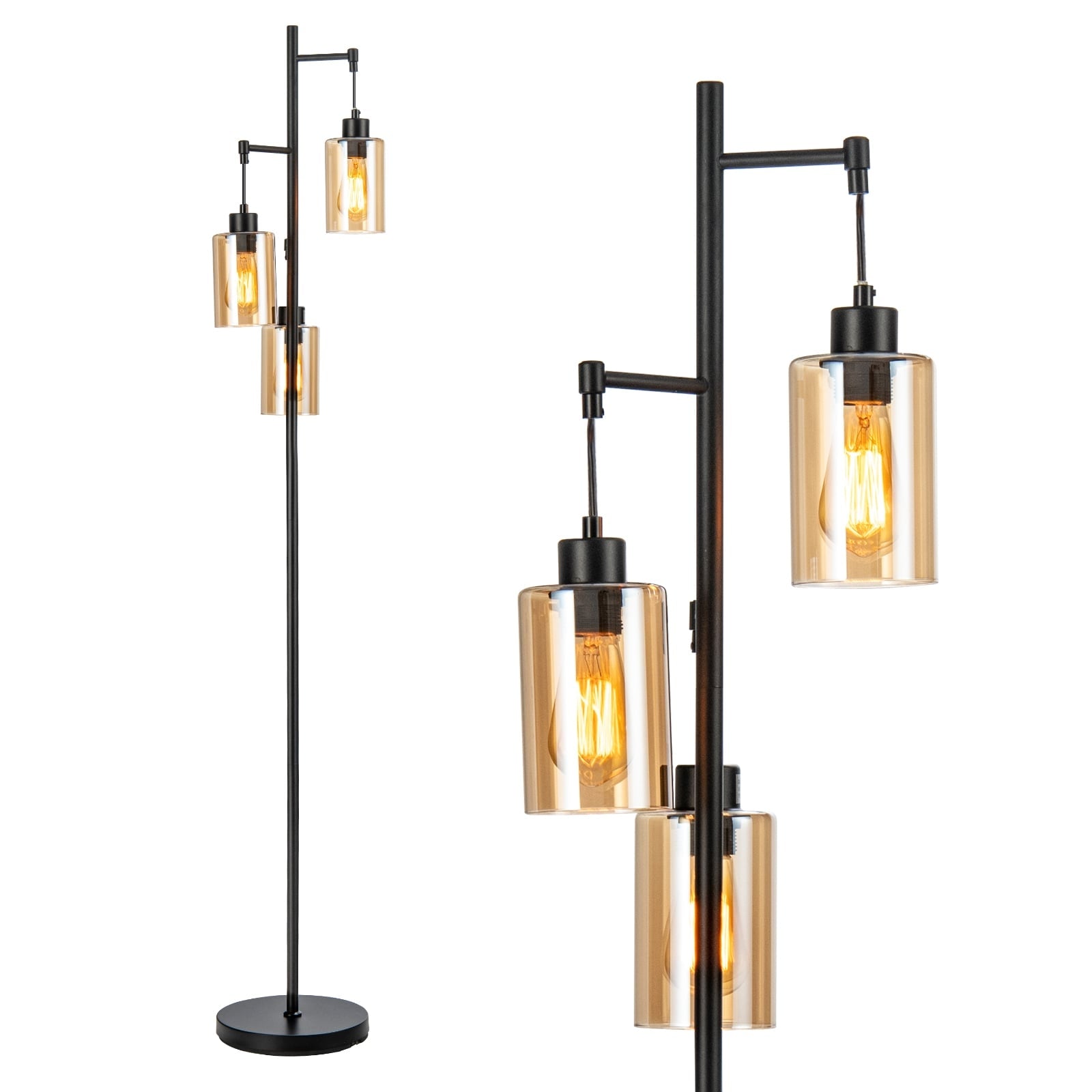 Stehlampe Aus Bernsteinfarbenem Glas 3 Schirme Fuschalter Metallfu 211170109