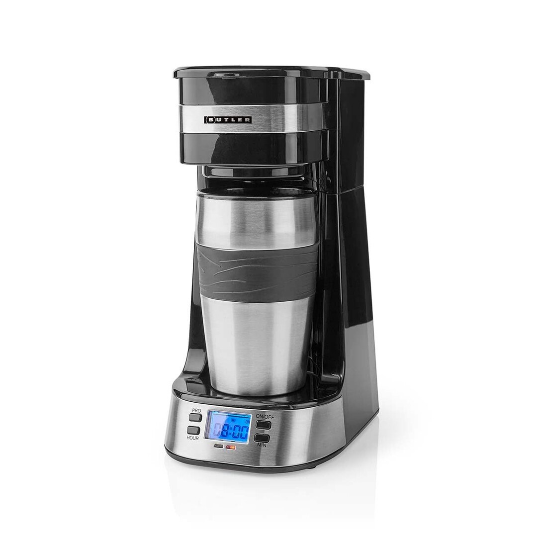 Butler Einzelportions-kaffeemaschine / 0,4 L / 750 W / Timer-funktion / Isolierter Reisebecher / Automatische Abschaltung / Lcd-display / Schwarz
