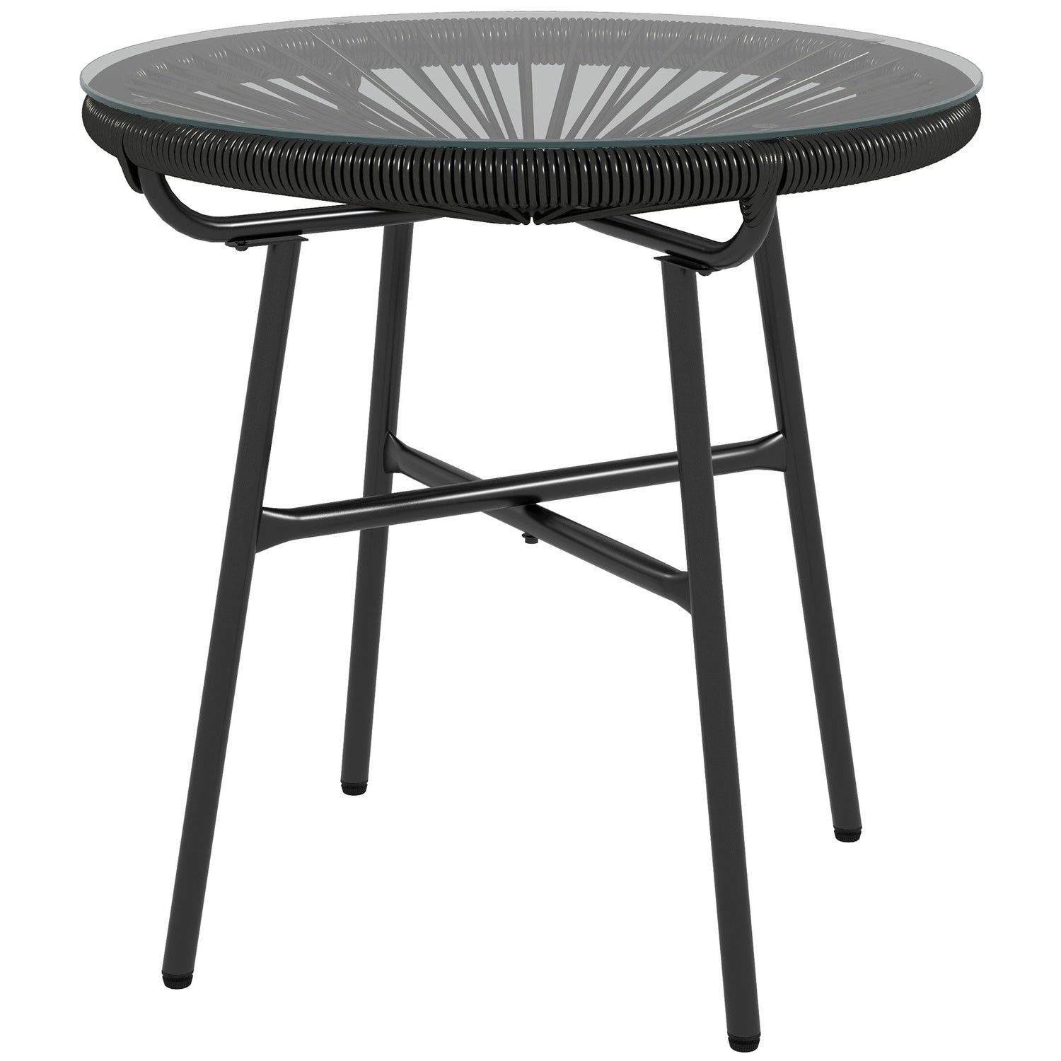 Rattan Beistelltisch Bistrotisch Kaffeetisch Mit Glastischplatte Rund Fur Terrasse Balkon Schwarz 50x50x50cm 202105310 202105310