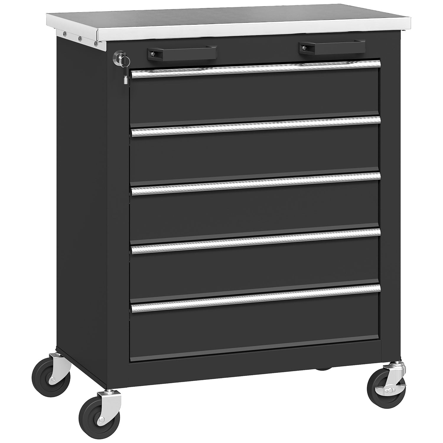 Rollbarer Werkzeugschrank Aus Stahl 5 Schubladen Silberschwarz 211743310 211743310
