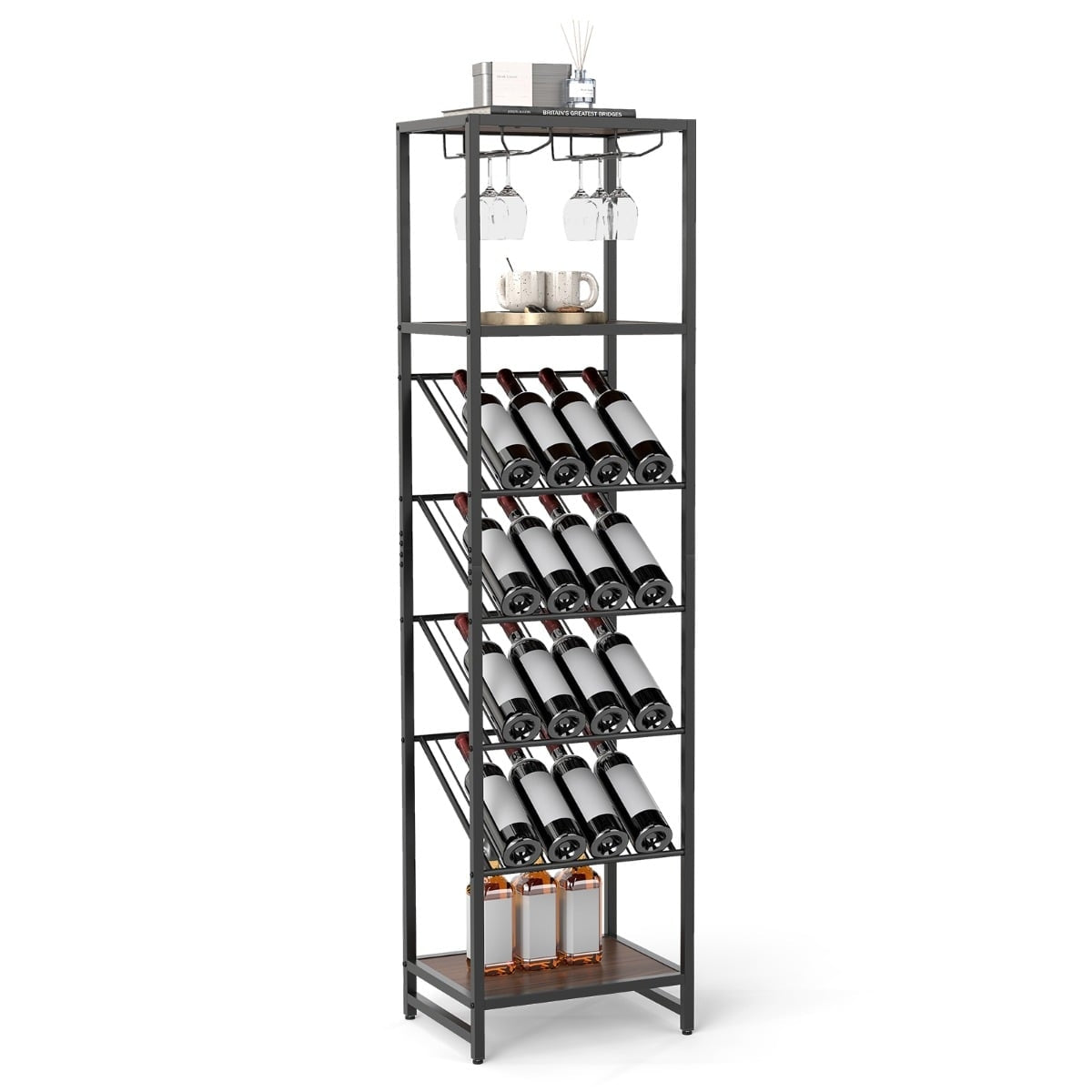 7 Stockiges Weinregal Mit Glashaltern Und Ablagen Schwarz 211170175 211170175 211170175
