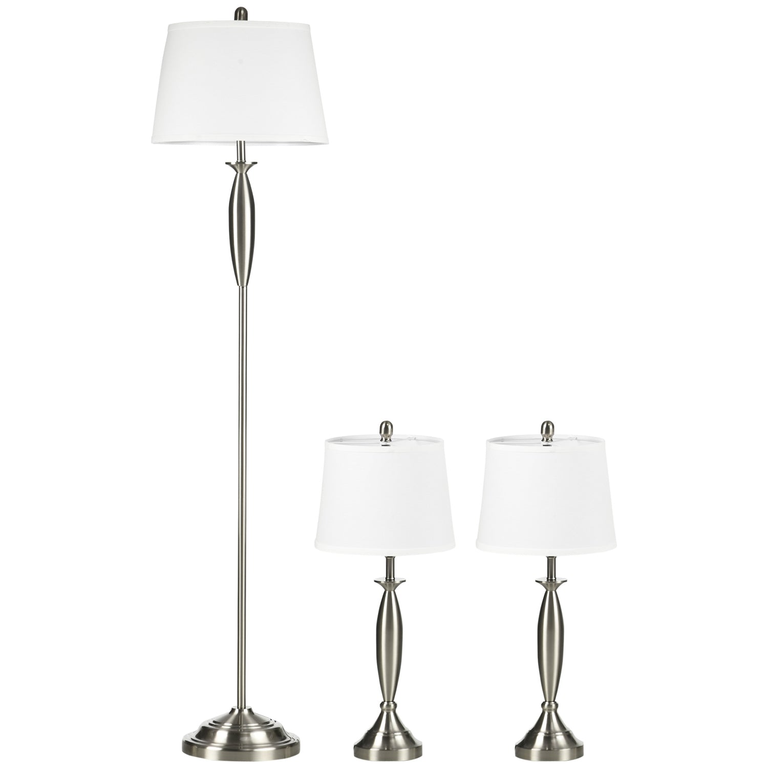 3 Tlg Lampenset Stehleuchte 2 Tischlampen E27 Wohnzimmer Schlafzimmer Silberwei 211975310 211975310