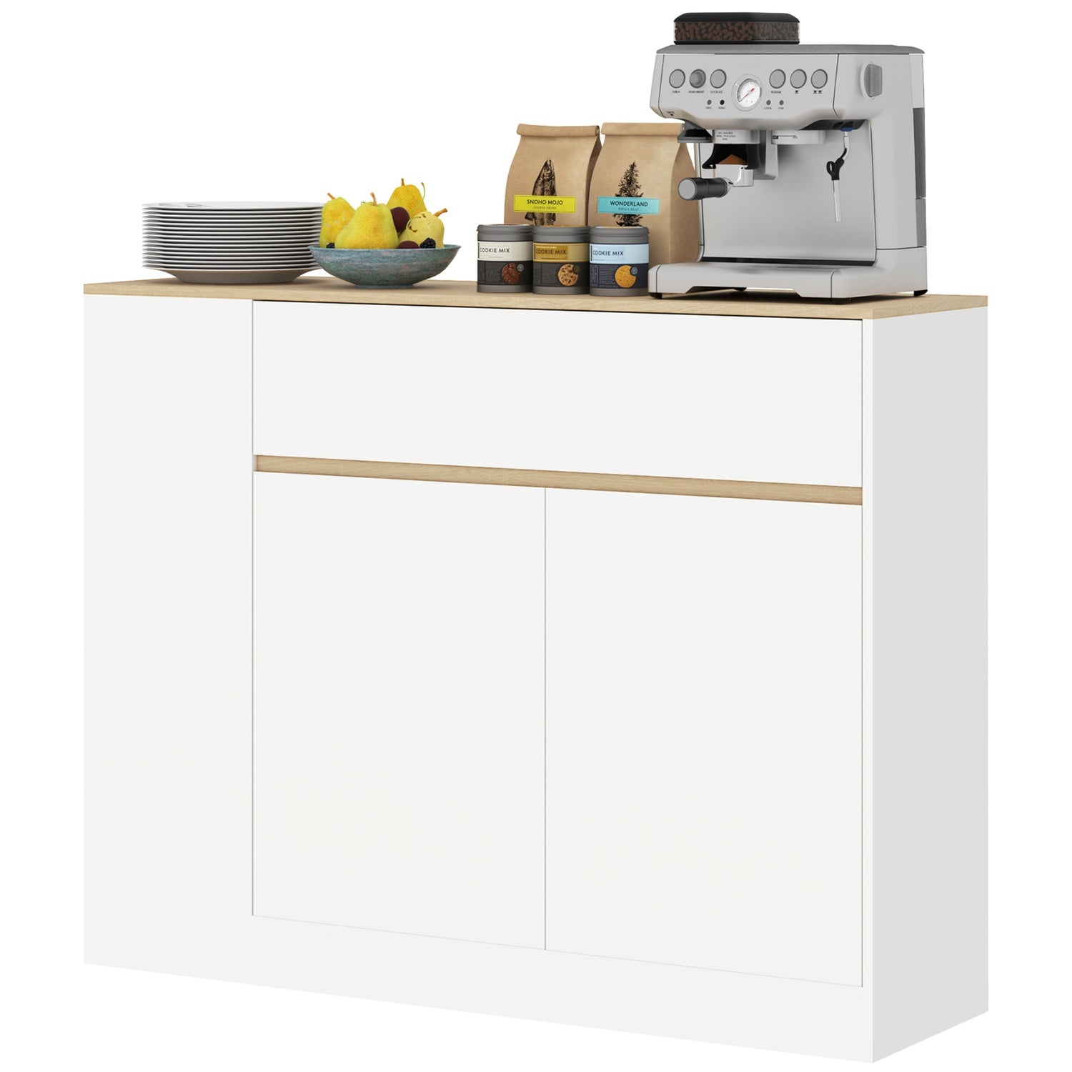 Sideboard, Küchenschrank Mit Schublade, Verstellbare Ablage, Aufbewahrungsschrank Mit Kippschutz, Beistellschrank Für Küche, Esszimmer, 105 X 30 X 81,5 Cm Weiß