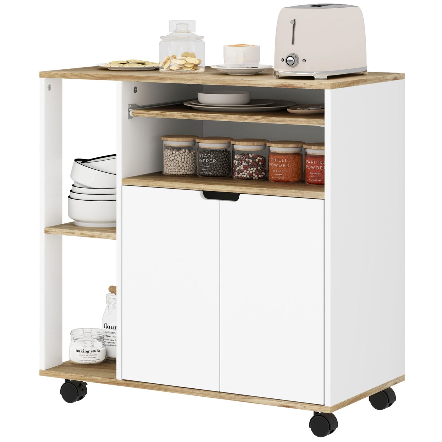 Kuchenwagen Servierwagen Mit Schrank Verschiebbaren Und Verstellbaren Einlegeboden Rollwagen Mit Arbeitsplatte Rollen Fur Esszimmer 80 X 40 X 82 Cm Wei 211971738 211971738 211971738