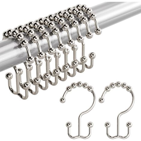 Duschvorhanghaken, Doppellagige, Rostfreie Metall-duschvorhangringe, 12er-set (badezimmer-duschvorhangstange), Vernickelt