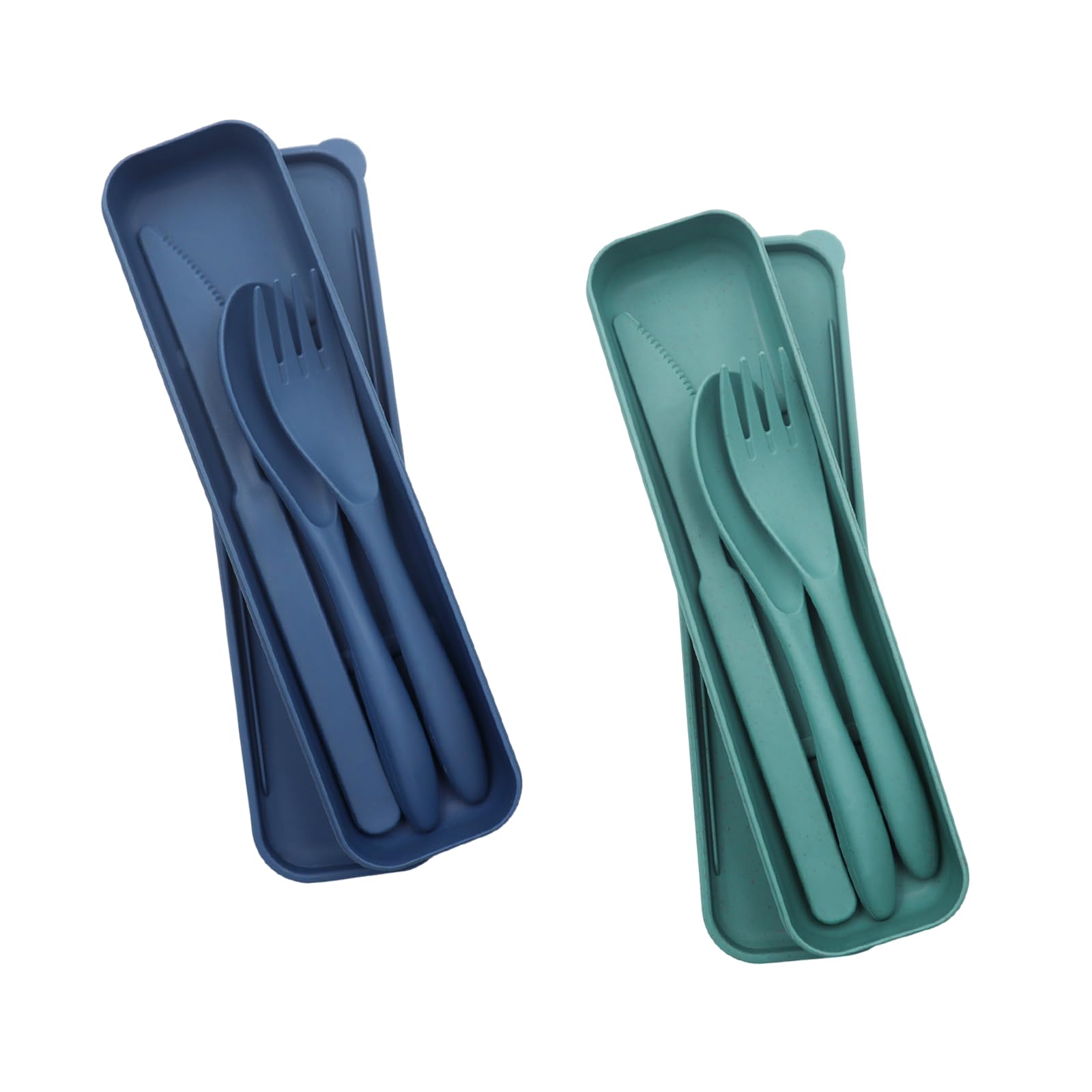Set Mit 2 Bestecksets Inklusive Etui, Tragbar Für Reisen, Wiederverwendbare Messer Und Gabeln Aus Kunststoff, 2 Farben.