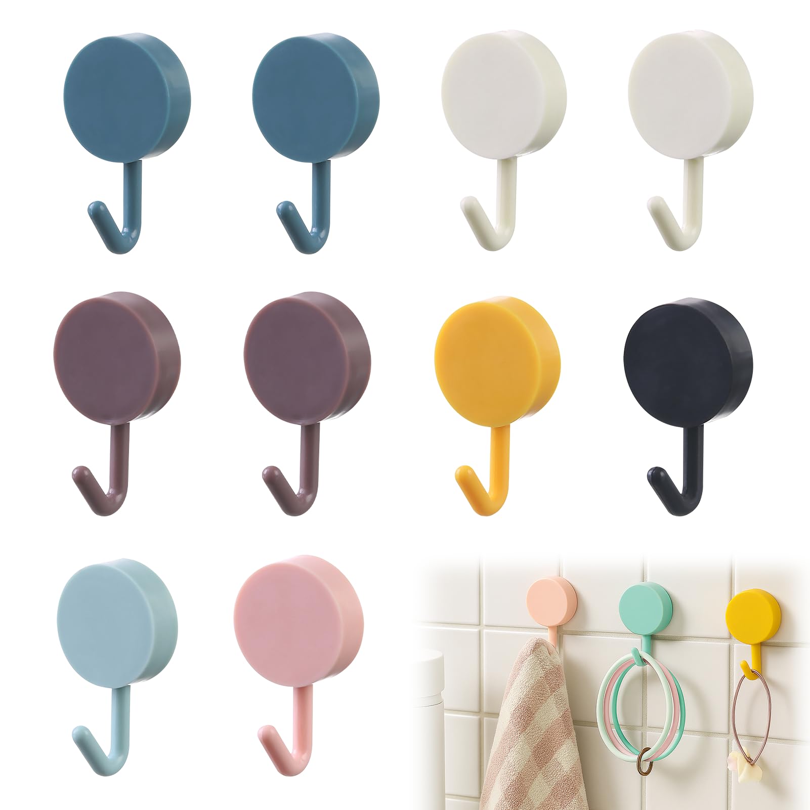 Wandhaken, 10 Kleine Farbige Wandhaken, Kein Bohren Oder Nägel Erforderlich, Zum Aufhängen Von Gegenständen In Badezimmern, Küchen, Decken, Türen Und Handtuchhaltern.